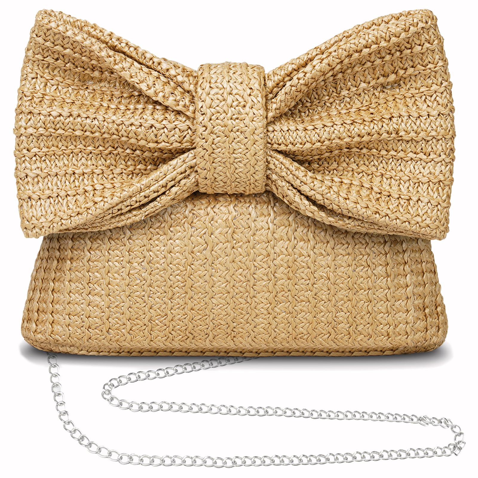 Women's Straw Clutch Purse with Bow - Woven Beach Bag for Summer Vacation, Evening Parties & Outdoor Events | Perfect for Beach Trips, Weddings, and Date Nights