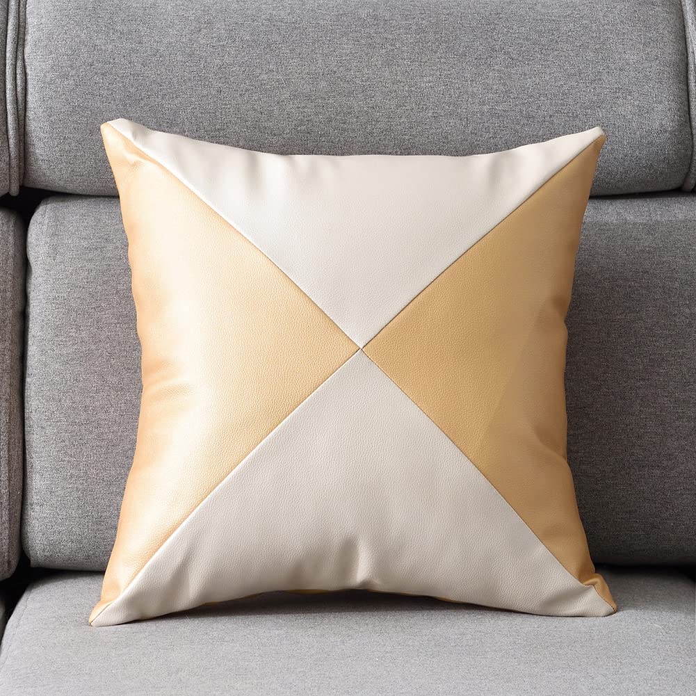 Luxury Nordic Style PU Leather Throw Pillow Covers - 16x16 Inch Sofa & Car Decor - Elegant White & Gold Textured Cushion Covers for Living Room, Bedroom, Wedding & Interior Design