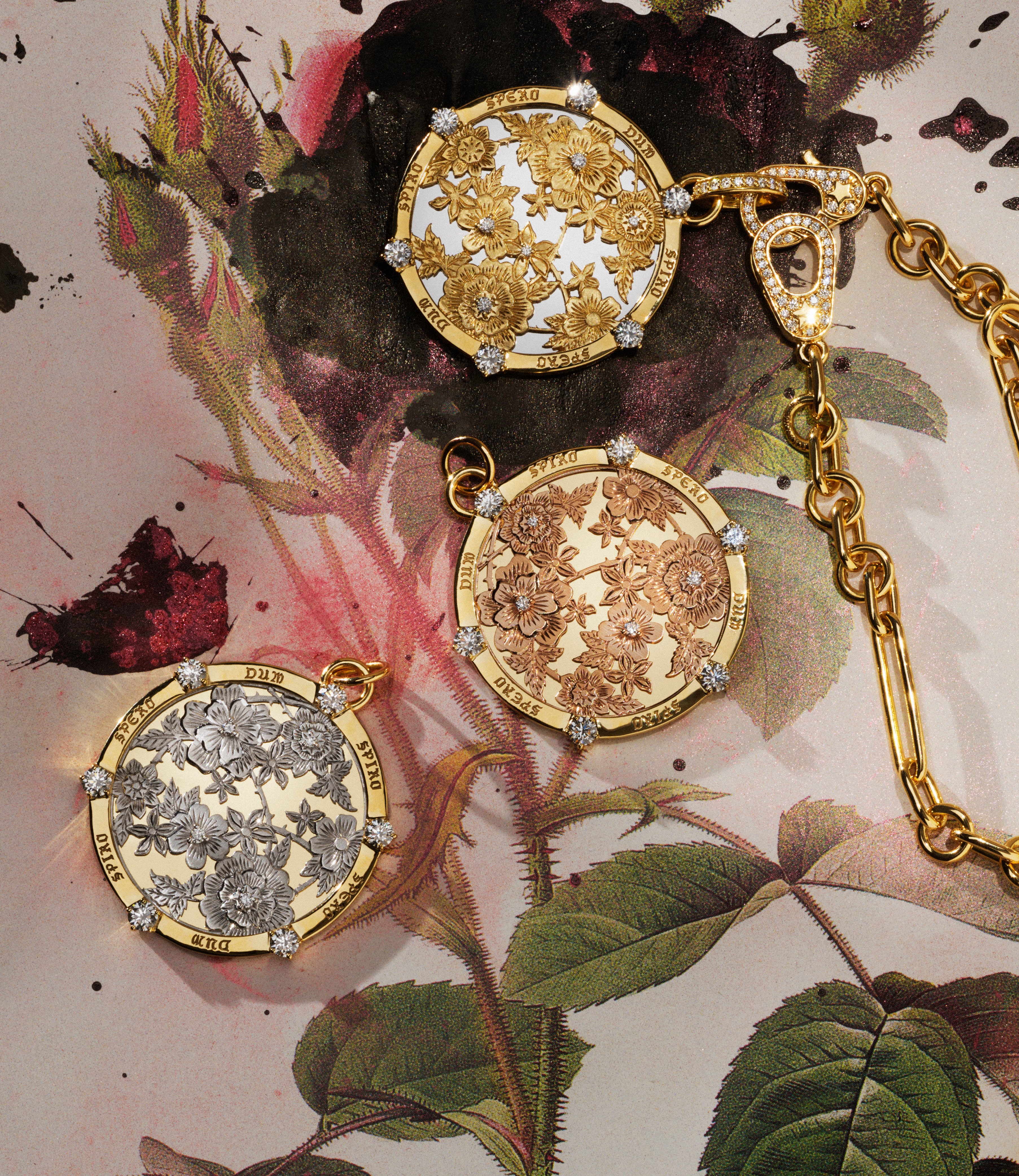 Floral Screen Resilience Large Medallion Necklace in 14K Yellow Gold with Diamonds & Annex Link - Elegant Jewelry for Women, Perfect for Weddings, Parties & Special Occasions
