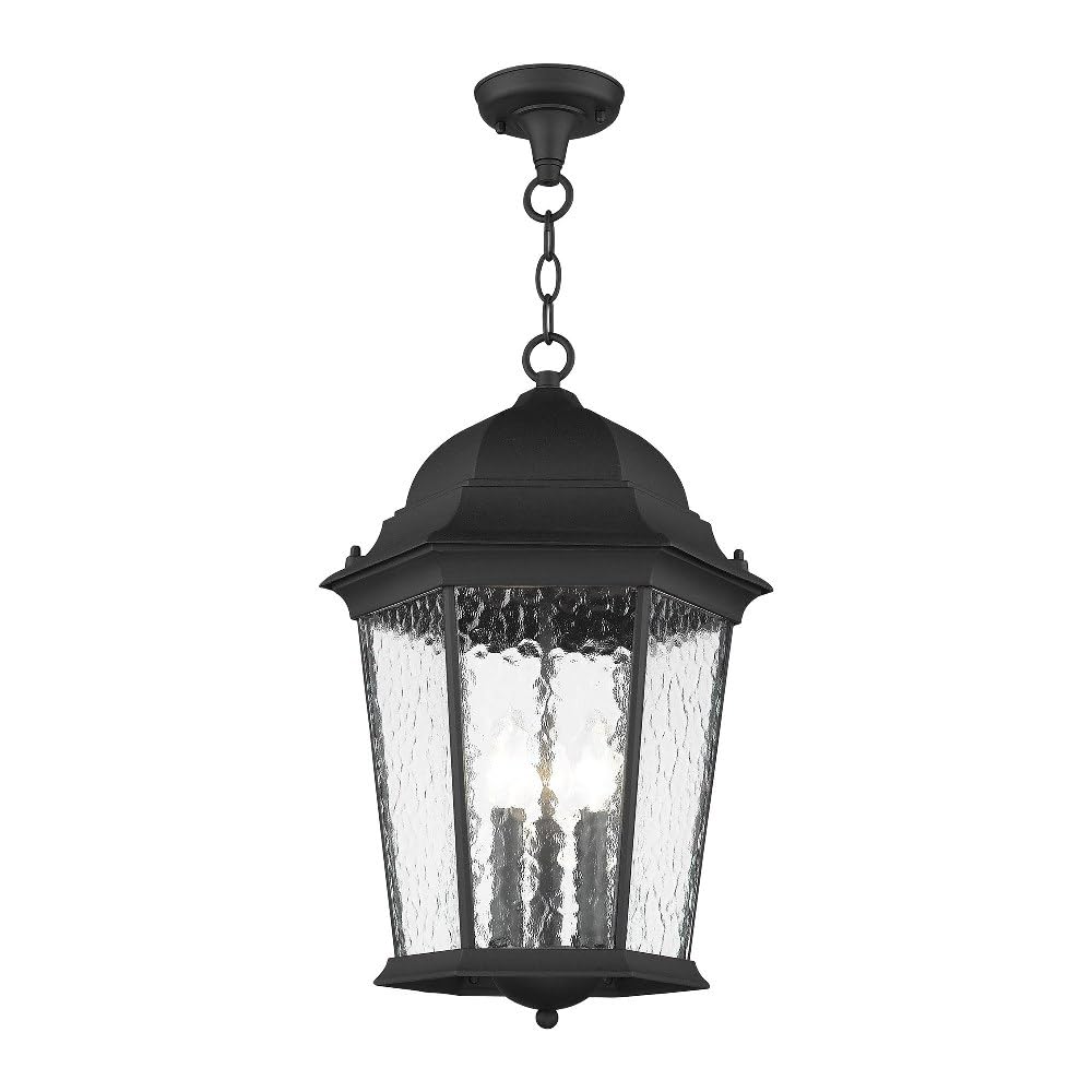 Livex Lighting 75475-14 Textured Black Outdoor Semi-Flush Mount Ceiling Light with Clear Water Glass - Weatherproof Fixture for Porch, Patio & Covered Entryway
