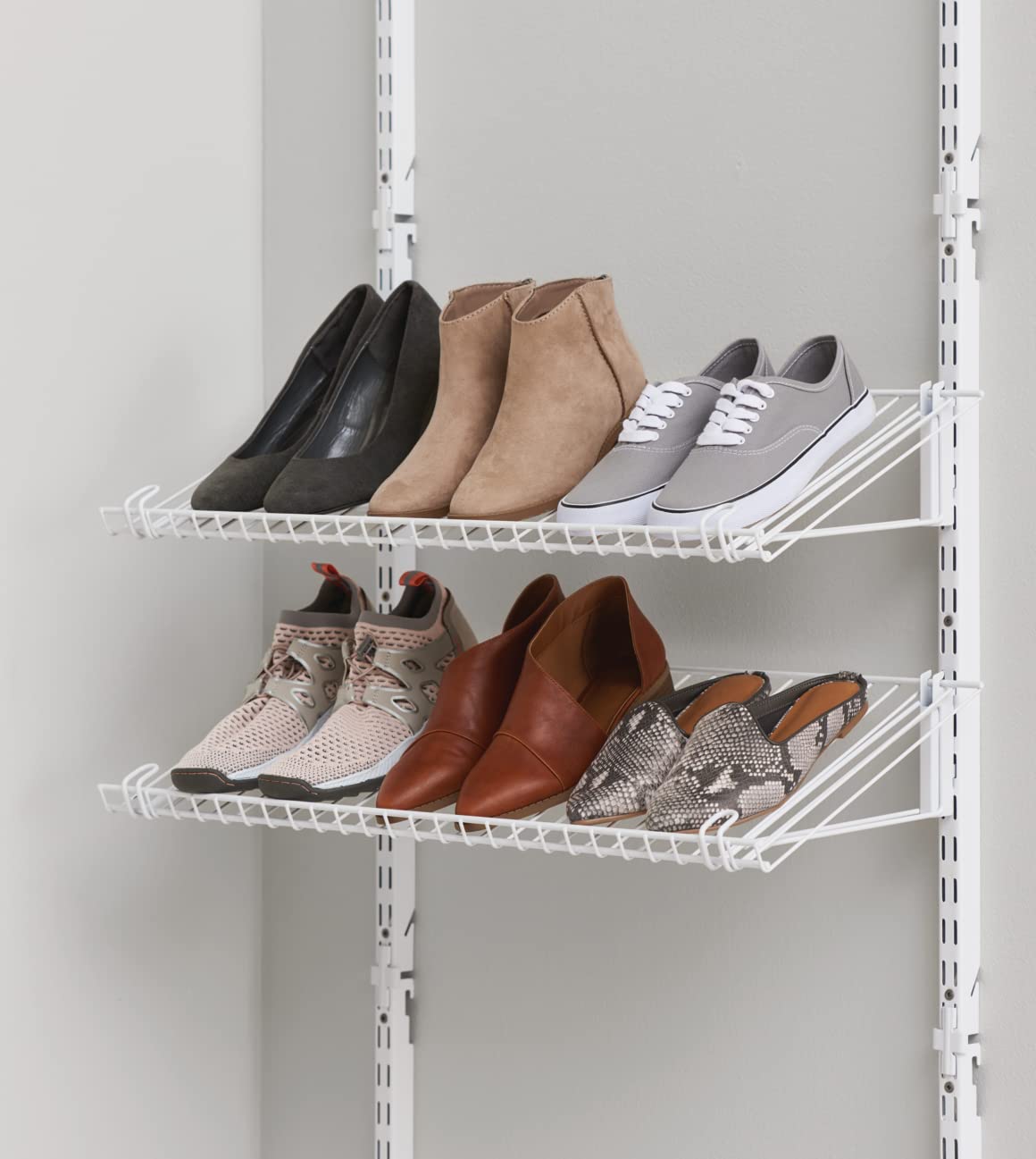 Rubbermaid Customizable Wall Mount Shoe Organizer Shelf - White - Space Saving Storage for Shoes, Hats, Bags - Perfect for Closet, Bedroom, Laundry Room, Entryway Organization