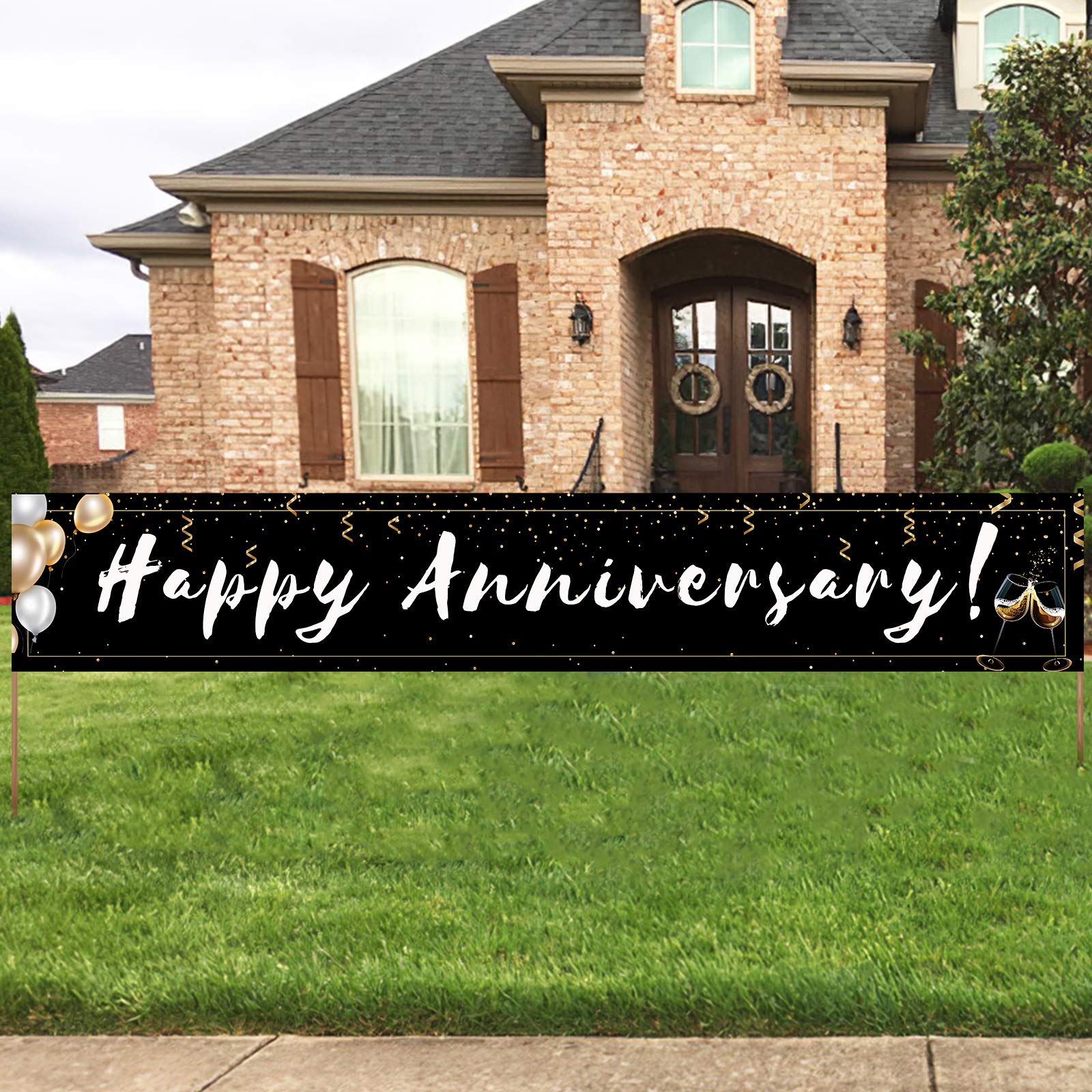 TZSS Happy Anniversary Decorations - Black Wedding Anniversary Banner & Yard Signs (118