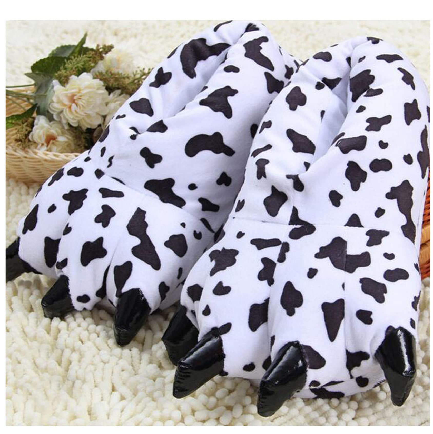 Unisex Plush Animal Paw Slippers - Fuzzy Warm House Shoes for Men & Women, Dinosaur Paw Slippers with Non-Slip Sole - Perfect for Indoor Comfort, Lounge Wear, and Cozy Winter Nights