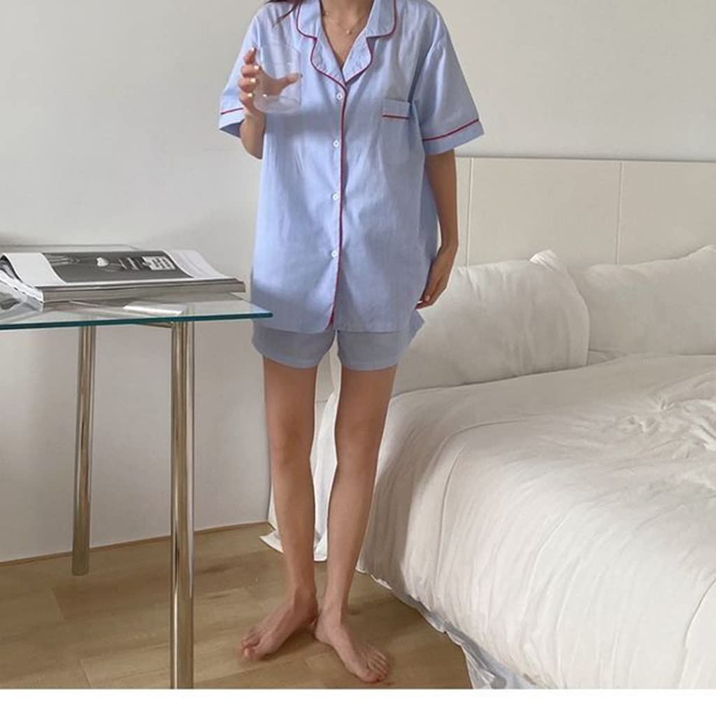 Korean Style Women's Loose Pajama Set - Soft 2-Piece Shorts & Top Summer Sleepwear for Home, Lounge & Vacation (Color A, Size L) | Comfortable Nightwear for Relaxing, Sleeping & Casual Wear