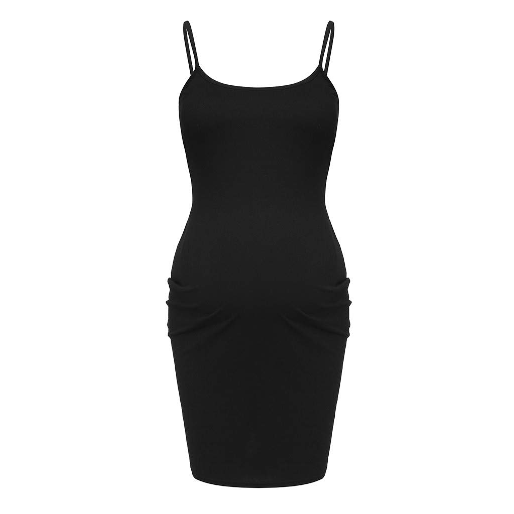 Kelon Women's Maternity Dress - Sexy Sleeveless Bandage Pregnancy Dress with Straps, Casual Vest for Expecting Mothers - Perfect for Baby Showers, Maternity Photos & Everyday Wear (Black)