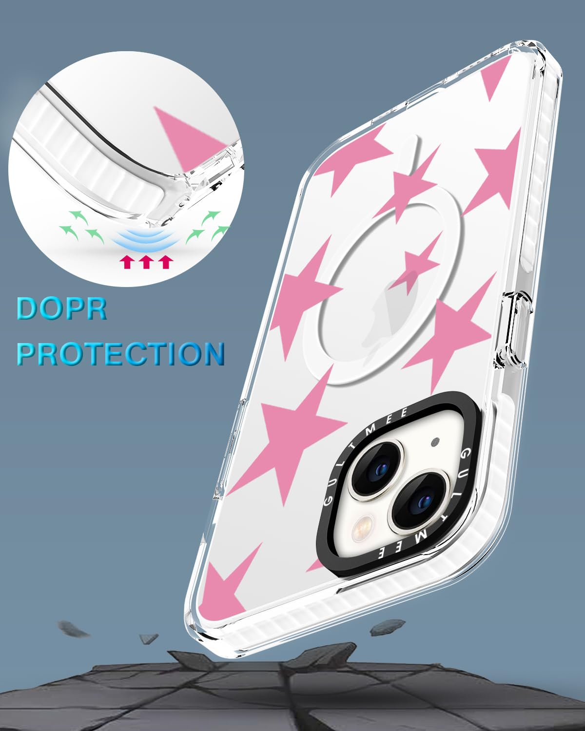 Magnetic Shockproof iPhone 13/14 Case with Cute Pink Stars Print - Slim Protective Cover Compatible with MagSafe | Military-Grade Drop Tested | Perfect for Women & Girls | Ideal for Everyday Use, Work & Travel (Fits iPhone 13/14 6.1 Inch)