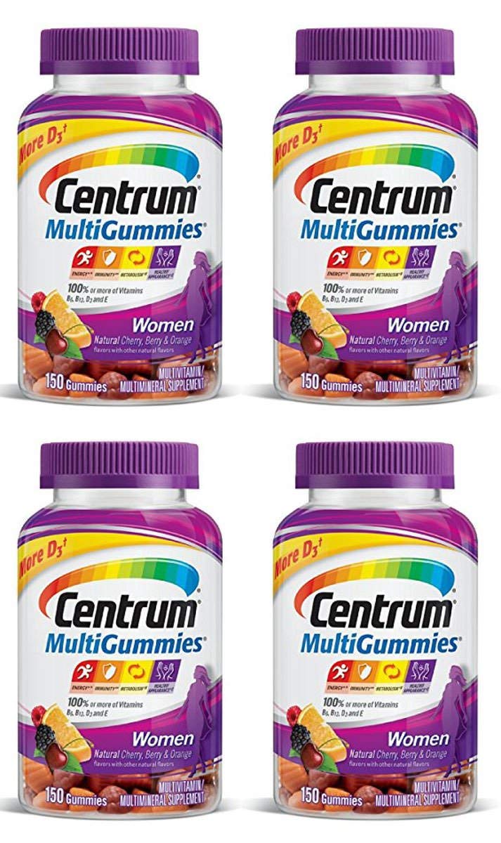 Centrum Women's Multivitamin Gummies - 150 Count (4 Pack) with Natural Cherry, Berry & Orange Flavors - Essential Daily Multimineral Supplement for Women's Health - Perfect for On-the-Go Nutrition & Wellness Support