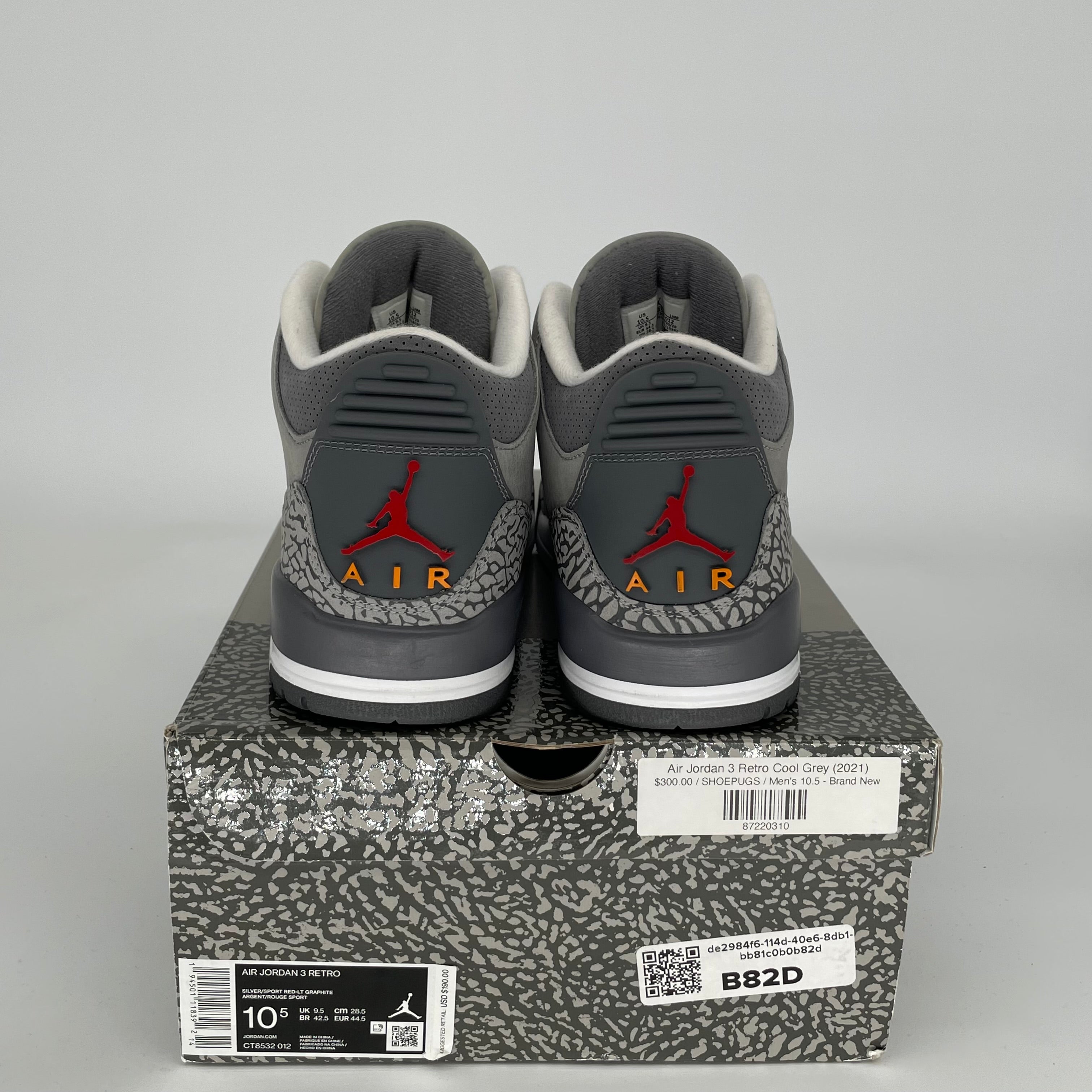 AIR JORDAN 3 COOL GREY Men's Basketball Shoes Size 10.5 - Style CT8532-012 | Retro Sneakers for Casual Wear & Street Fashion