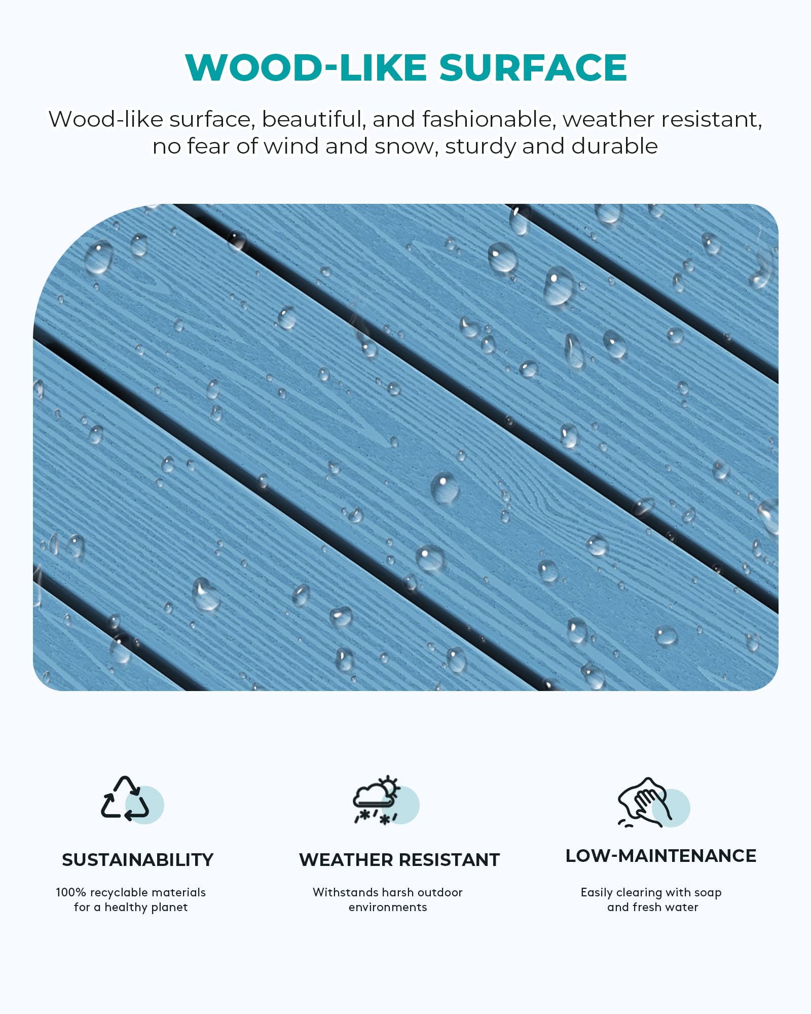 SERWALL HDPE Rectangle Outdoor Coffee Table - Navy Blue Patio Furniture for Garden, Poolside, Deck & Backyard Relaxation