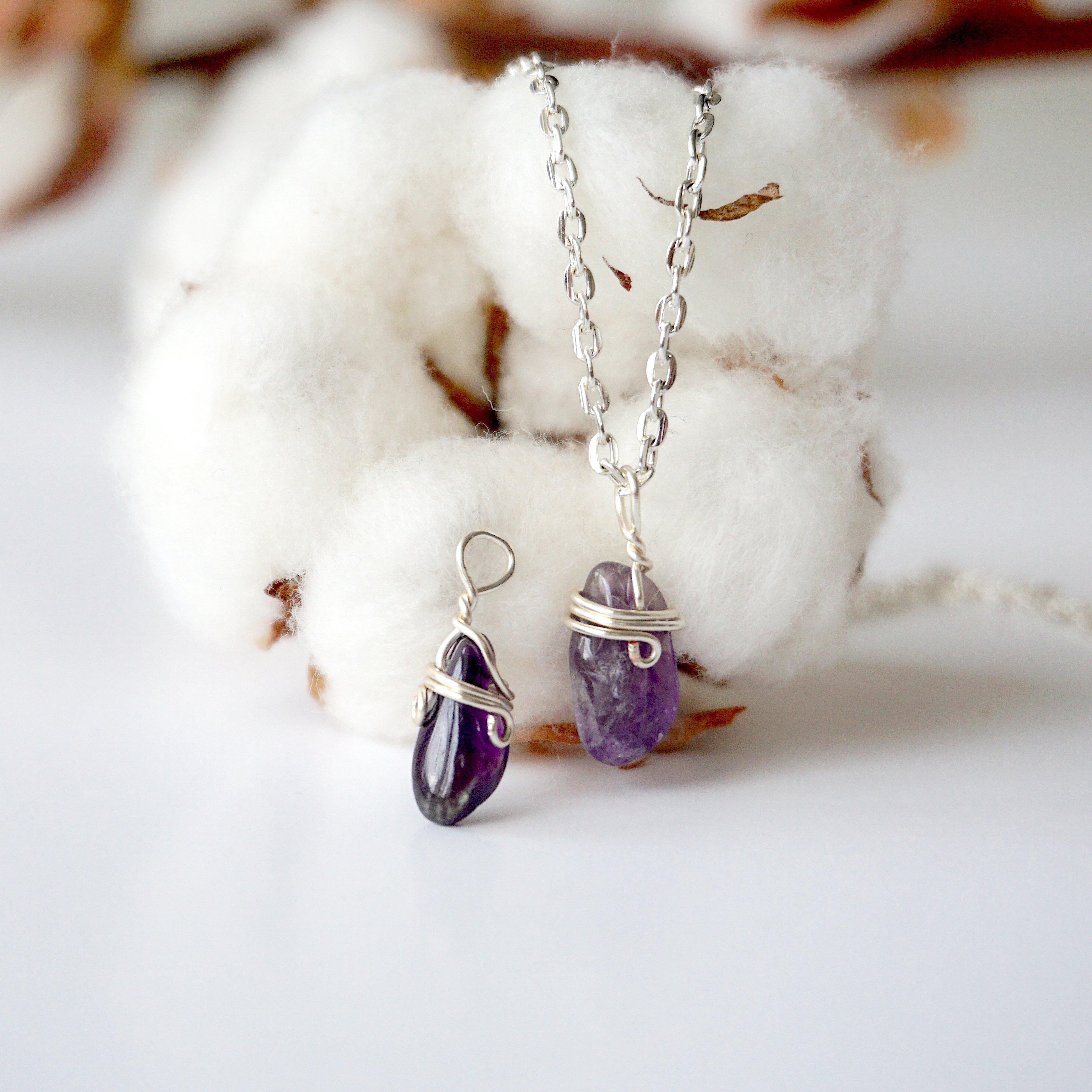 Amethyst Necklace for Women - Sterling Silver Plated Wrapped Charm Pendant - Elegant Jewelry Gift for Birthday, Anniversary & Everyday Wear