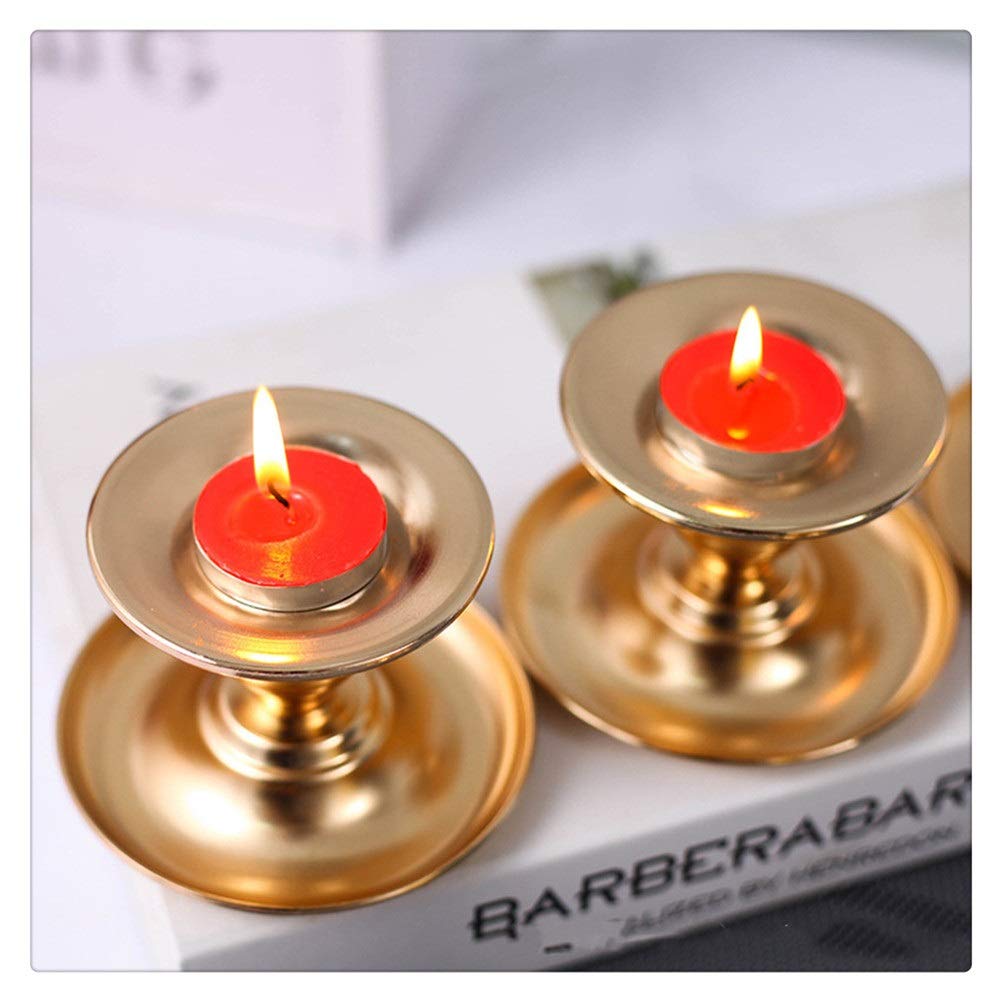 Elegant Gold Metal Candle Holders Set of 2 - Vintage European Style Candlesticks for Home Decor, Wedding, Dining Table Centerpiece & Romantic Ambiance