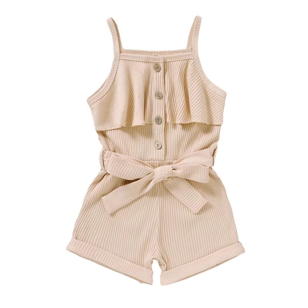 **Baby Girls' Halter Romper - Sleeveless Summer Jumpsuit with Adjustable Straps | Casual & Comfortable Toddler Outfit for Playtime, Beach, and Outdoor Adventures**