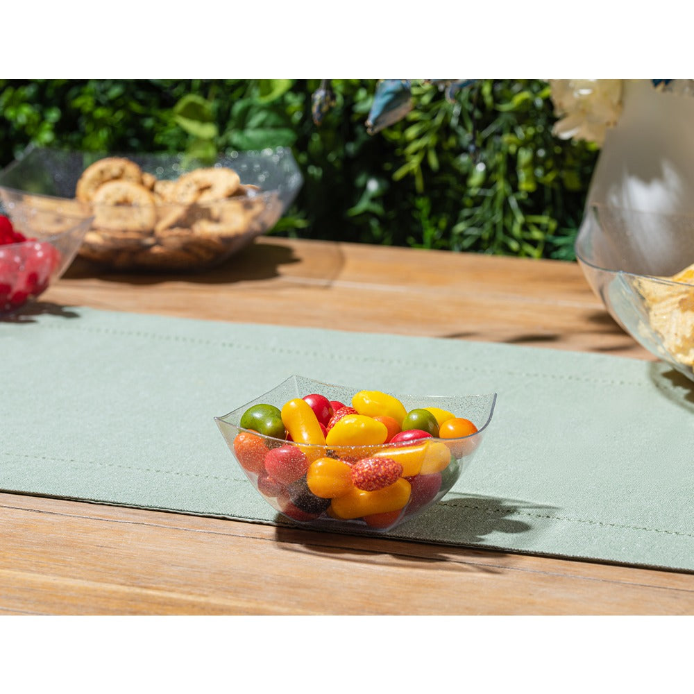 Square Silver Glitter Serving Bowls - Set of 4 | Elegant Party Dessert Bowls for Candy, Snacks, Ice Cream & Entertaining