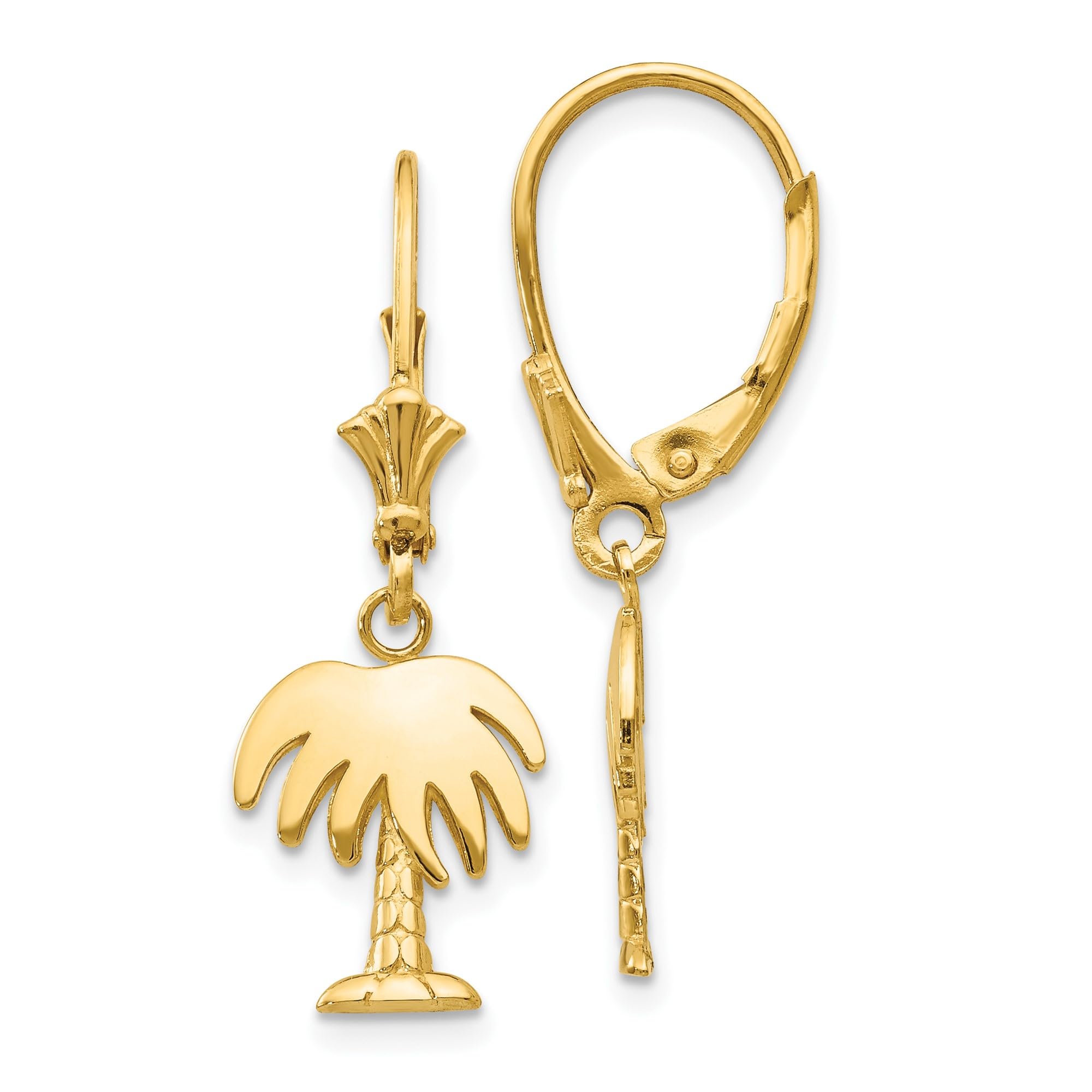 14K Solid Yellow Gold Palm Tree Drop Dangle Earrings for Women - Tropical Summer Beach Jewelry Gift for Vacation, Party & Boho Fashion Accessories