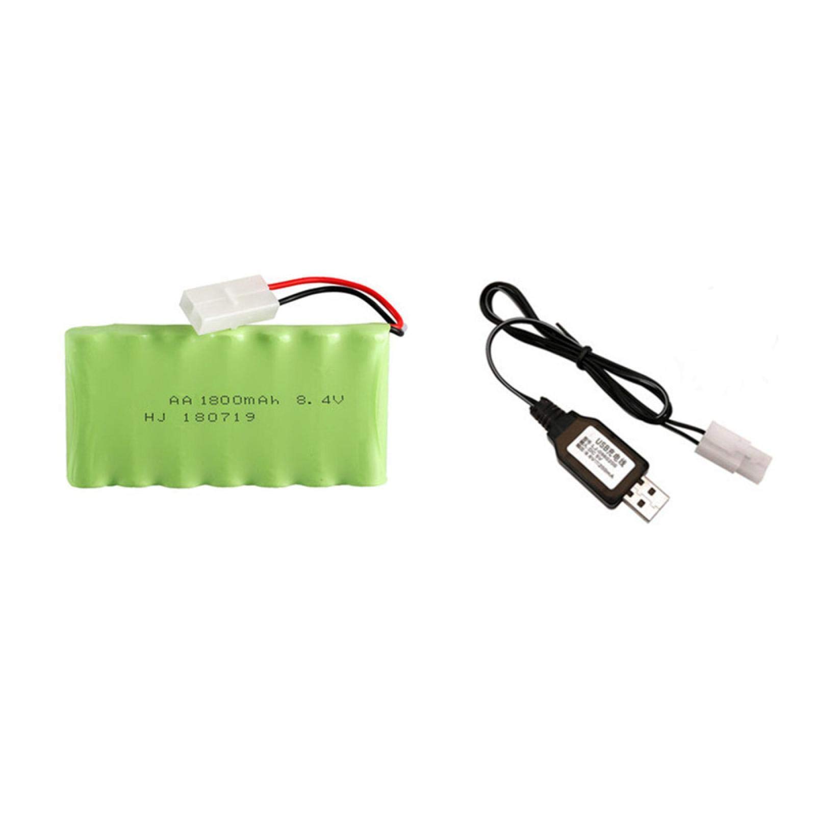 HTRN 8.4V 1800mAh Ni-MH Rechargeable Battery with USB Charger - Compatible with AA Battery Packs for Remote Control Cars, Robots, and RC Toys - Perfect for Hobbyists and DIY Enthusiasts