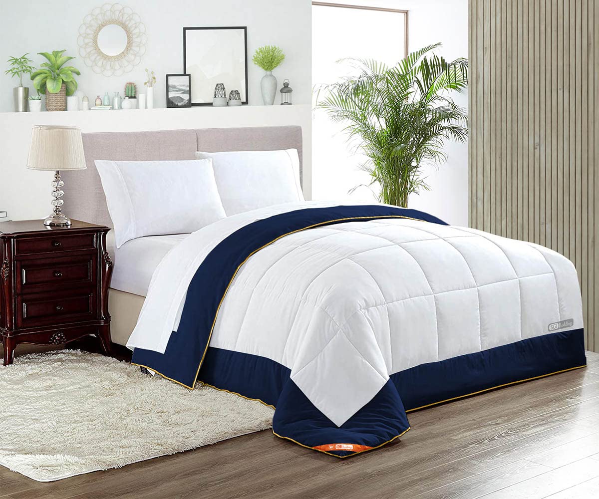 Premium Super King P Plus Comforter Set - 300 GSM Plush Siliconized Microfiber Fill, Two-Tone Navy Blue Duvet Insert with Quilted Fluffy Soft Shell & Matching Pillowcases | Ultra-Comfortable Bedding for Master Bedroom, Guest Room & Cozy Winter Nights
