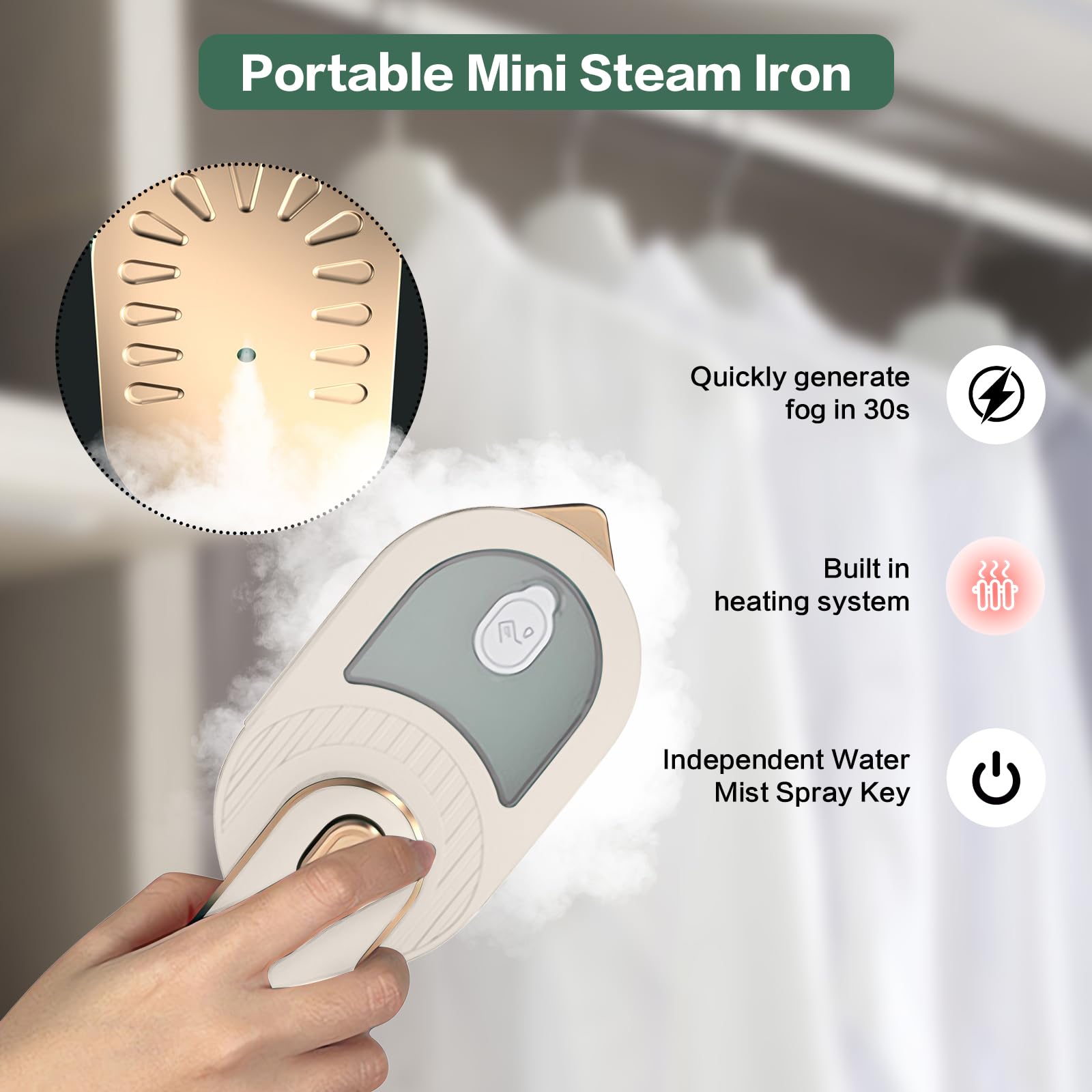 Portable Mini Travel Steamer for Clothes - 15 Second Fast Heat Up Handheld Garment Steamer & Fabric Steam Iron - Perfect for Home, Office & Travel (White) | Wrinkle Remover for Suits, Dresses & Delicates On-The-Go