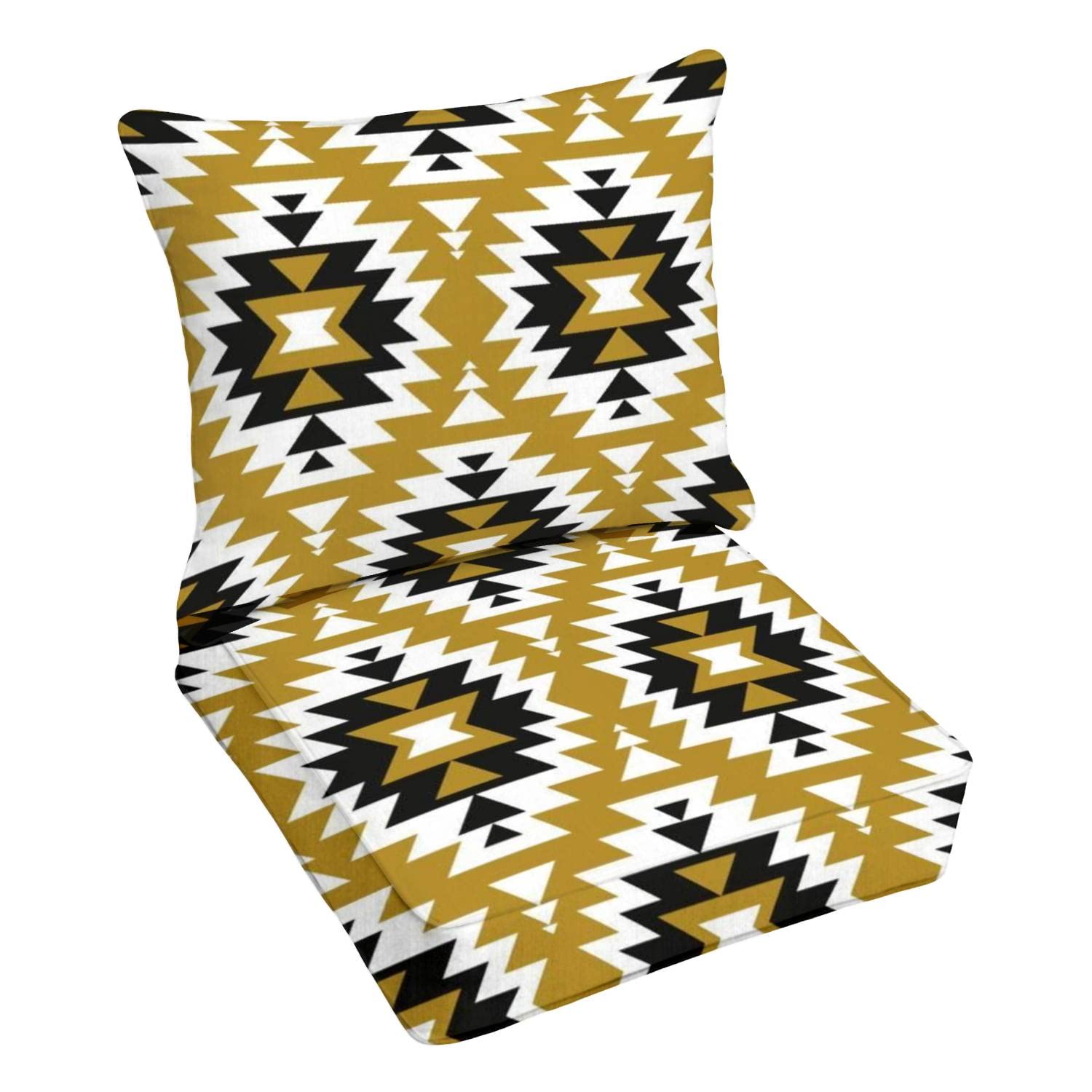 Premium Outdoor Deep Seating Cushion Set - Seamless Ethnic Tribal Design Geometric Pattern for Patio Furniture, Lounge Chairs & Conversation Sets - Waterproof Replacement Cushions for Backyard, Poolside & Deck Relaxation