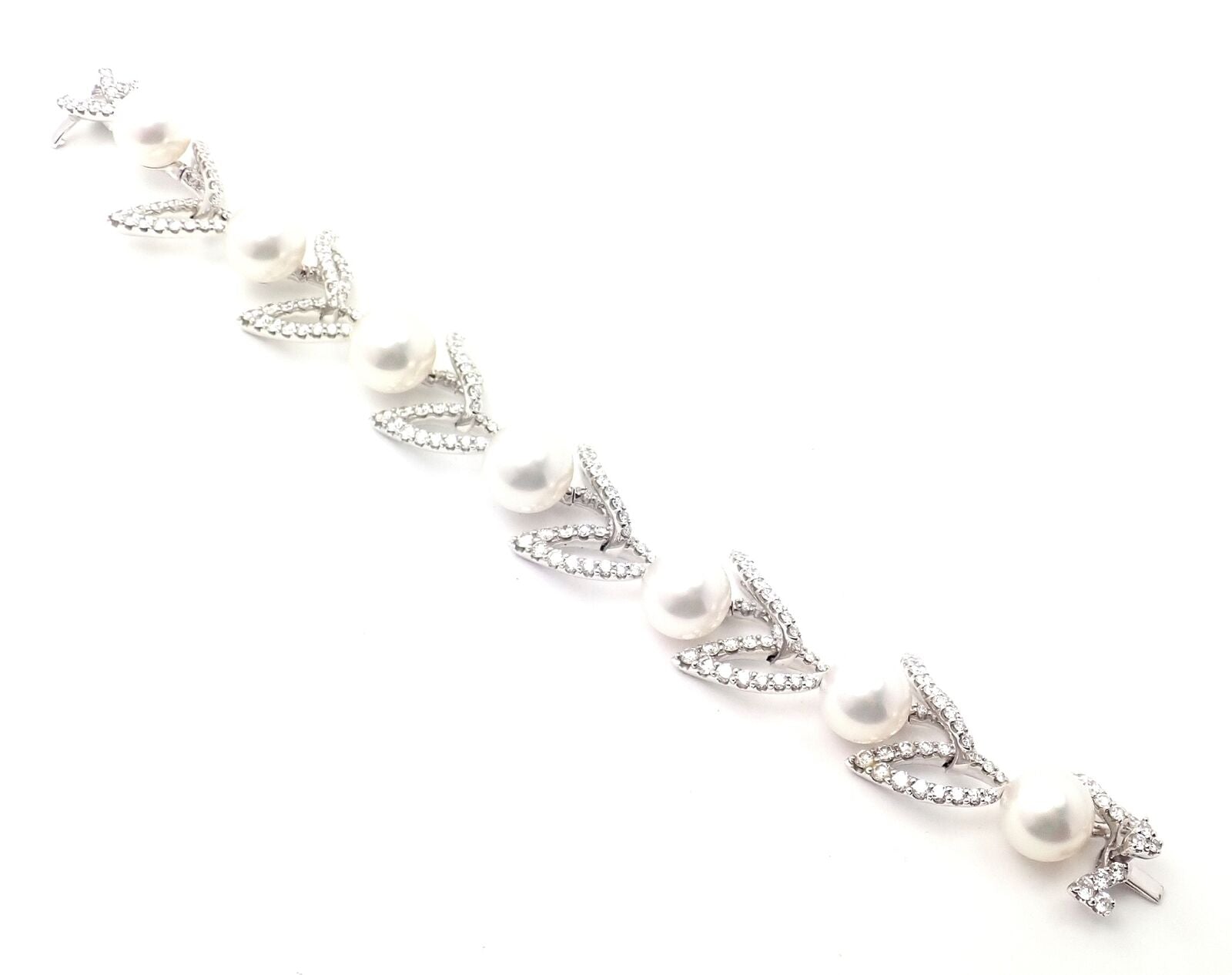 Authentic Mikimoto 18k White Gold 7 Carat Diamond 12mm Pearl Bracelet - Luxury Jewelry for Women, Perfect for Weddings, Anniversaries & Special Occasions