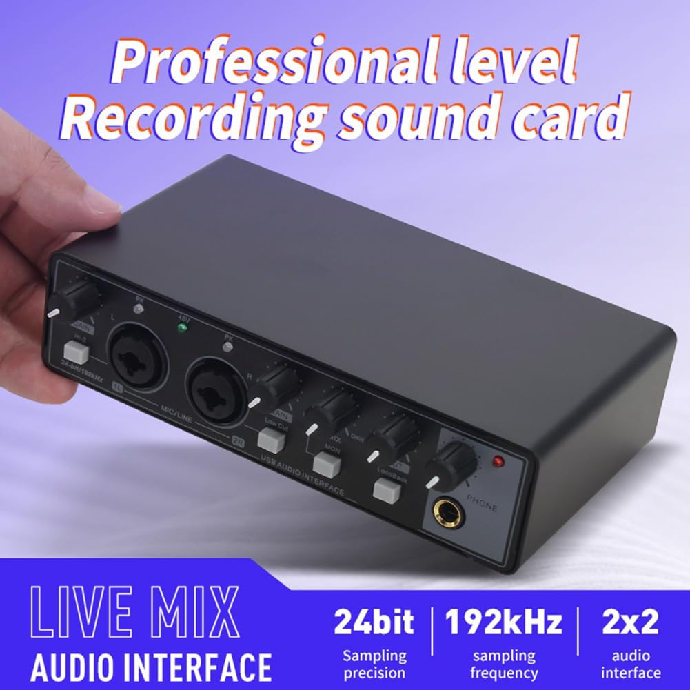 Professional Audio Interface Sound Card with Phantom Power for Electric Guitar - Studio Mixing Console, Live Recording, Durable & Easy to Install - Perfect for Home Studios, Podcasting, and Music Production