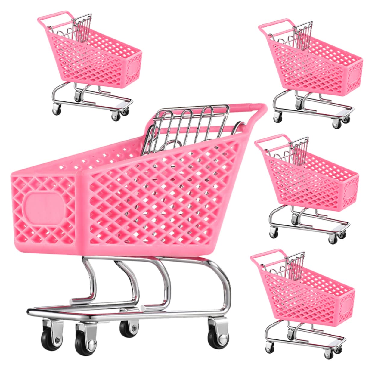 4Pcs Miniature Shopping Cart Toy - Small Trolley Model with Wheels for Desktop Decor, Storage & Display | Perfect for Dollhouse Accessories, Office Desk Organizer & Gift Ideas