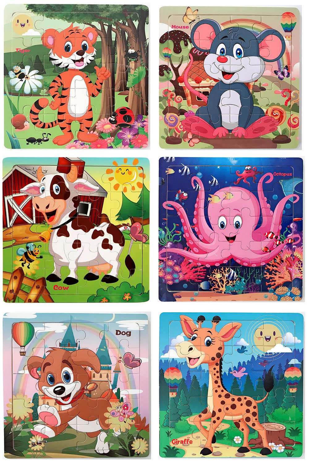 Wooden Puzzles for Kids Ages 3-5 - 6 Pack Colorful 20-Piece Learning Toys for Boys & Girls with Animals, Vehicles & Nature Themes | Brain Development & Early Education | Perfect for Preschool Playtime & Family Game Night