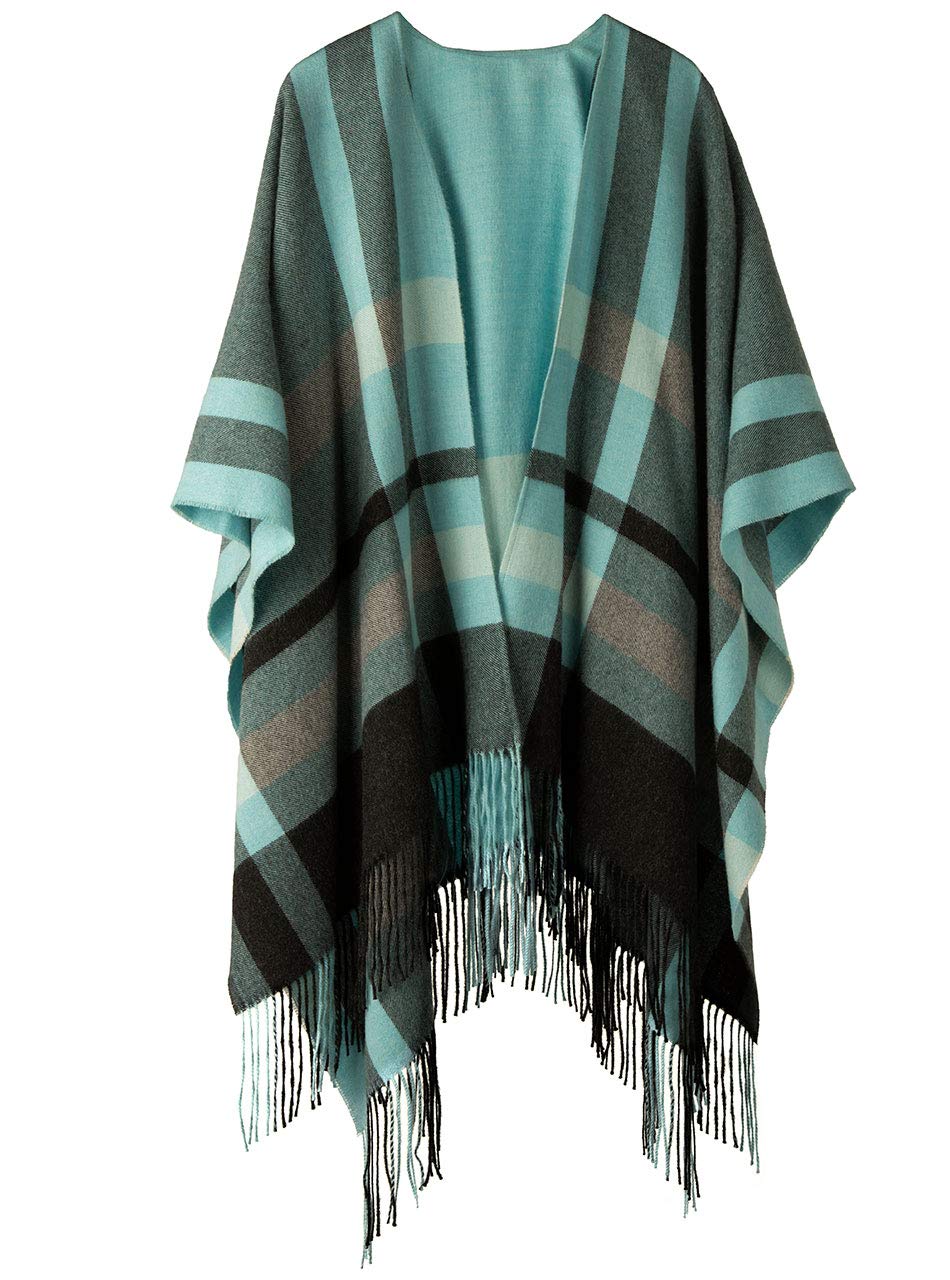 100% Baby Alpaca Wool Kimono Cardigan for Women - Soft Plaid Blanket Scarf Wrap for Fall & Winter - Cozy Loungewear, Travel & Office Wear