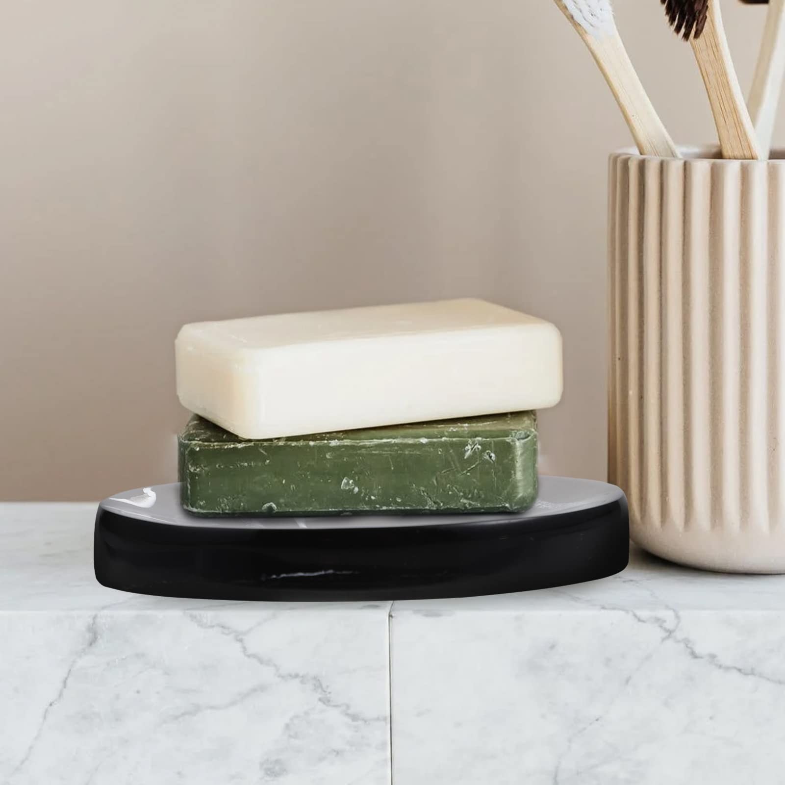 Angoily Marble Soap Dish Organizer - Resin Soap Holder with Drain for Shower, Bathroom & Travel - Decorative Nordic Style Soap Keeper & Sponge Tray for Modern Home Decor