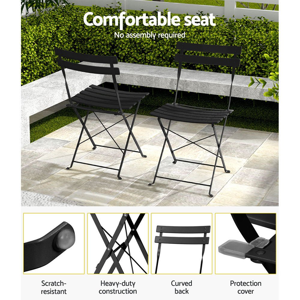 Gradeon 3-Piece Outdoor Bistro Set - Steel Patio Table and Chairs for Garden, Balcony or Backyard - Weather-Resistant Black Metal Furniture for Dining & Relaxing