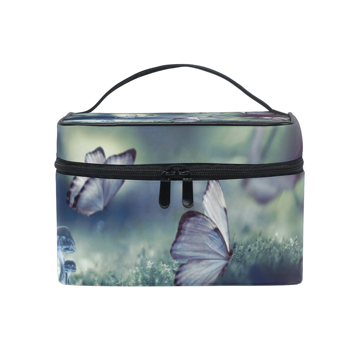 Large Butterfly & Mushroom Print Cosmetic Bag - Waterproof Makeup Organizer for Travel, Gym, and Daily Essentials Storage | Cute Toiletry Pouch for Women & Teens