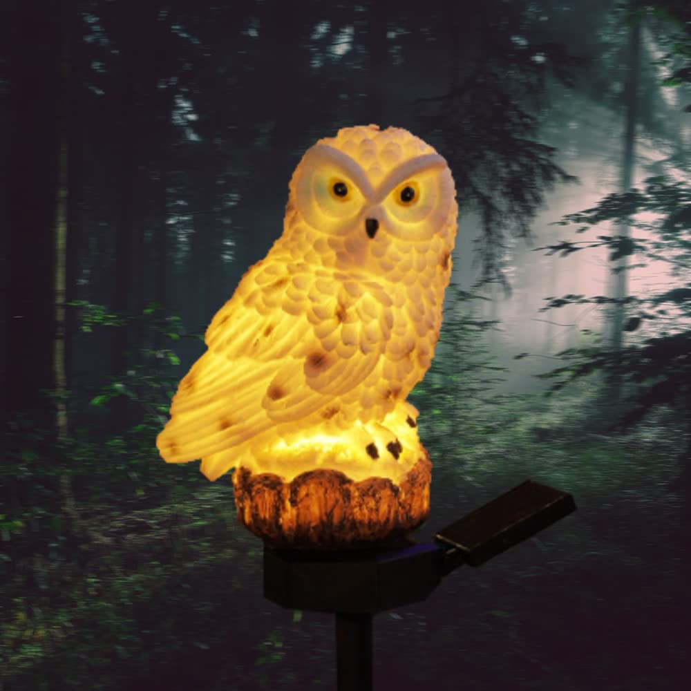 Solar Owl Lights Outdoor - Waterproof LED Garden Decor for Yard, Pathway, Patio, Lawn - Resin Owl Figure with Solar Panel (2PCS White) - Perfect for Nighttime Landscape Lighting and Backyard Decoration