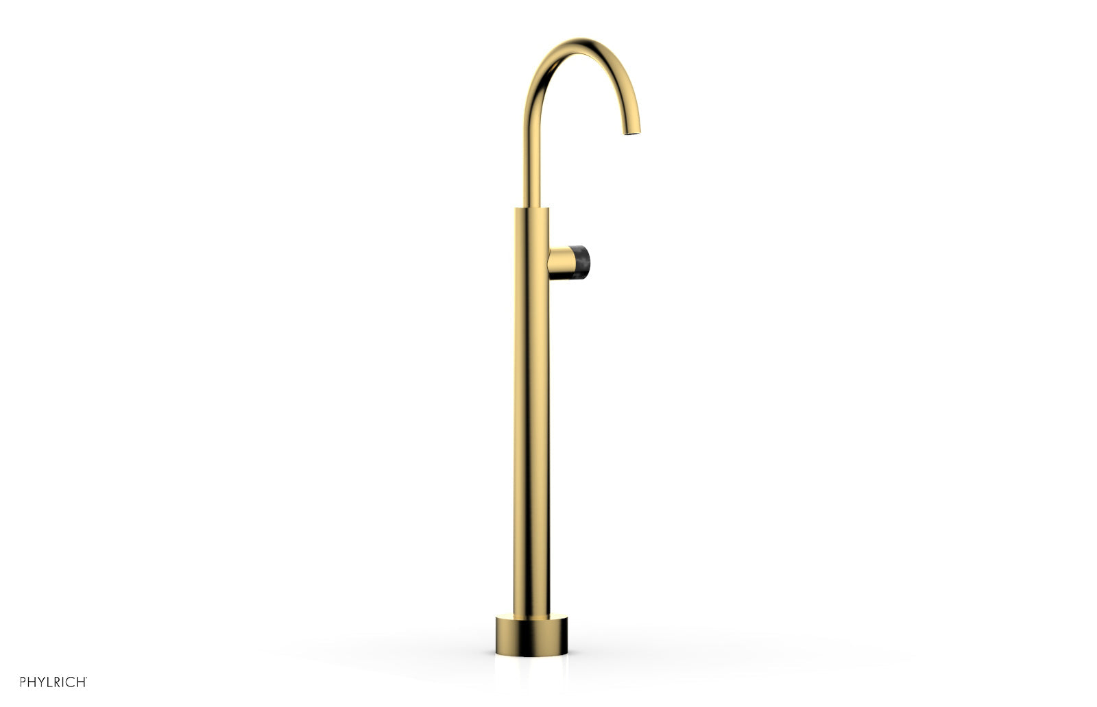 BASIC II Low Floor Mount Tub Filler with Black Marble Handle - Model 230 47 04 | Modern Bathroom Faucet for Freestanding Tubs & Luxury Spa Settings