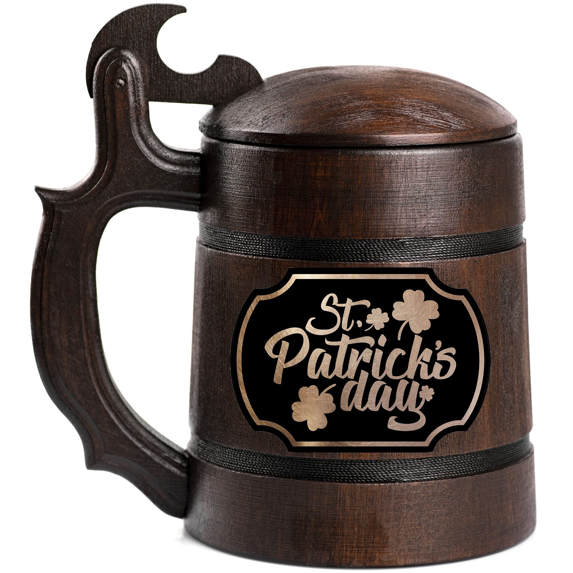 Custom Personalized Wooden Beer Stein Mug - Unique Saint Patrick's Day & Father's Day Gift for Men, Beer Lover Tankard - Perfect for Irish Pubs, Home Bars & Gifting