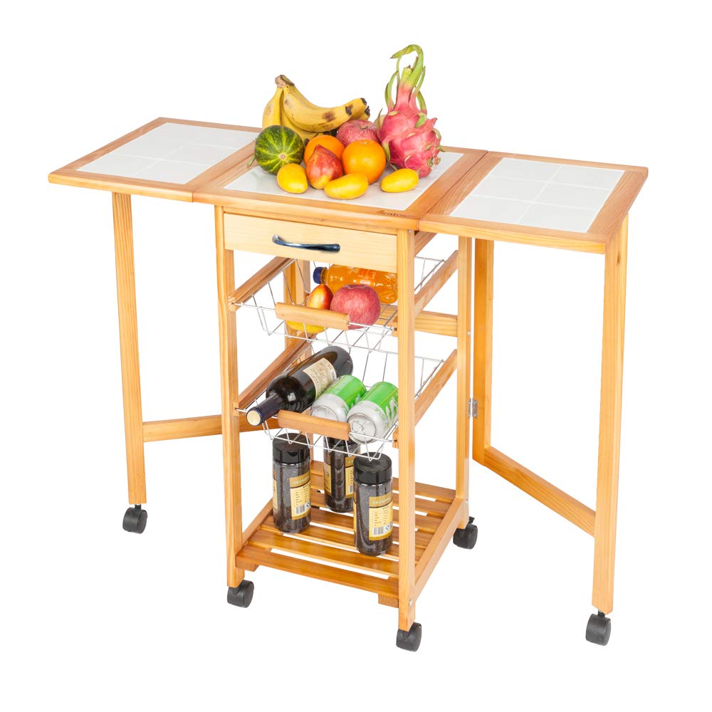 Moveable Kitchen Cart with Wheels & Storage for Kitchen/Dining Room - Brown