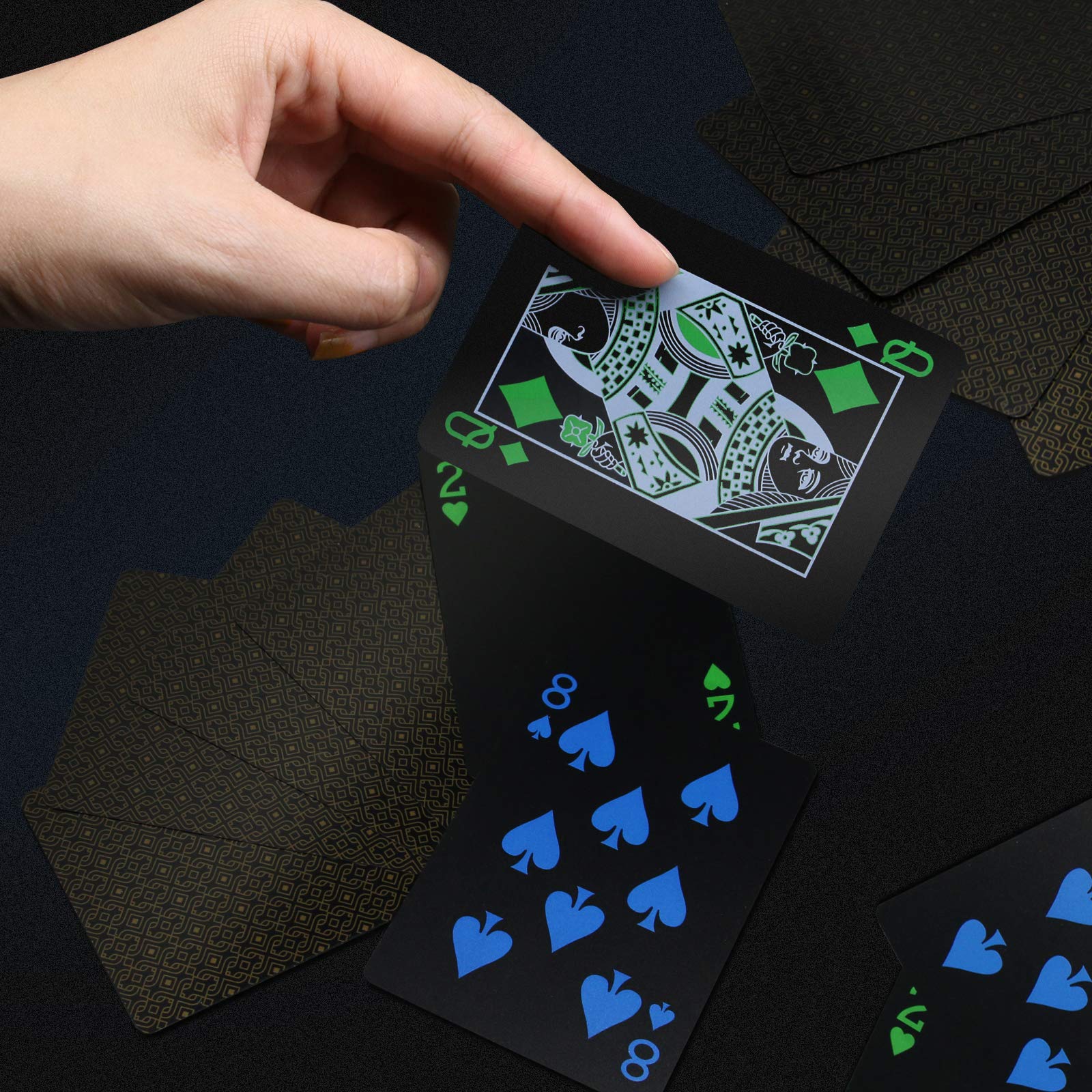 INTEGEAR 2-Pack Premium Plastic Playing Cards - Waterproof, Durable Black Poker Cards for Professional & Home Games - Perfect for Casino Nights, Poker Parties & Card Magic Tricks