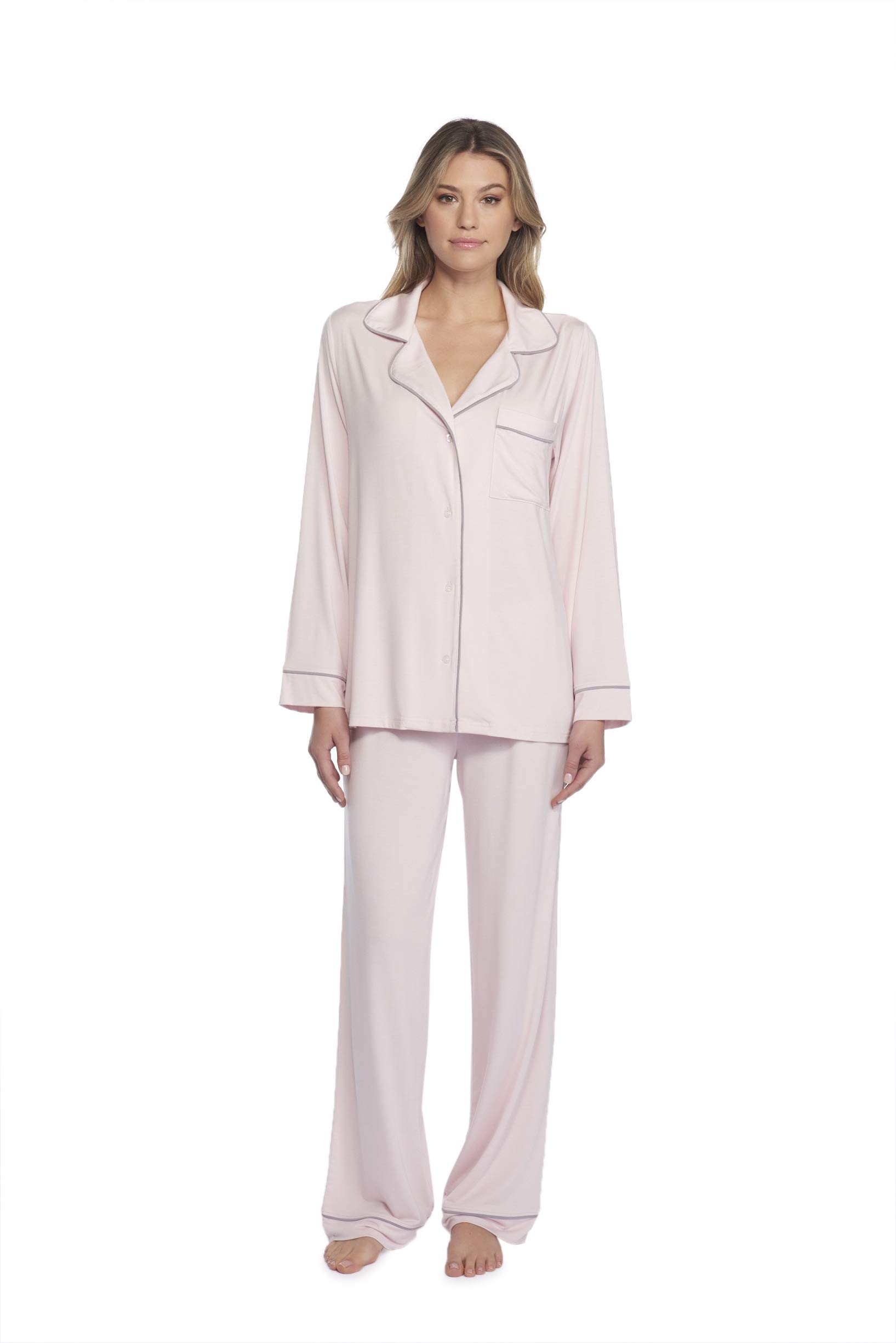 Barefoot Dreams Women's Luxe Milk Jersey Piped Pajama Set - Soft & Cozy Sleepwear for Women - Perfect for Lounging, Sleeping & Relaxing at Home