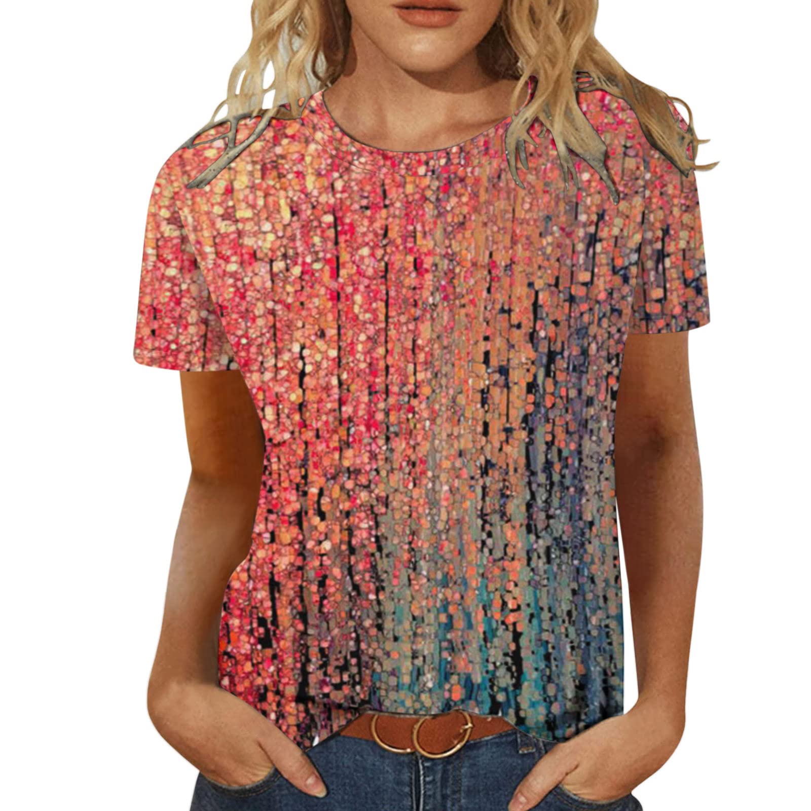 Women's Floral Print Casual Tunic Top - Crewneck Summer & Fall Blouse for Work, Workout & Everyday Wear | Comfortable Stretchy Tank Tops
