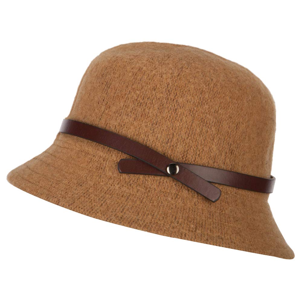 Jeanne Simmons Women's Wool Bucket Hat with Leatherette Band - Stylish Cloche Design for Winter Fashion, Outdoor Activities & Travel Accessories