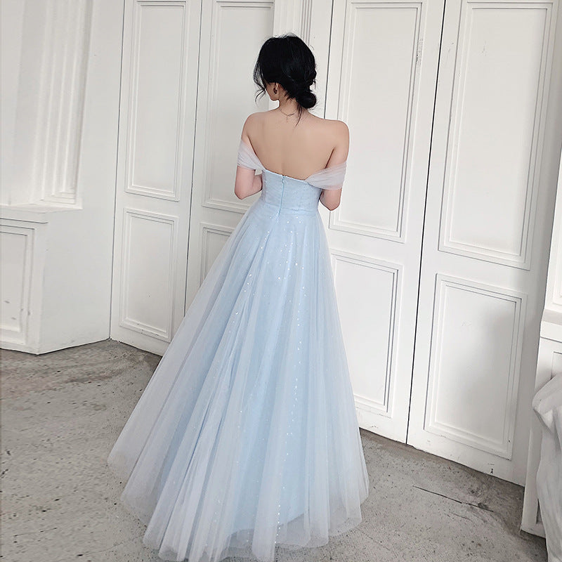 Off Shoulder Baby Blue Prom Dress - A-Line Tulle Formal Gown for Homecoming, Quinceañera & Evening Parties | Elegant Sweet 16 & Wedding Guest Dress