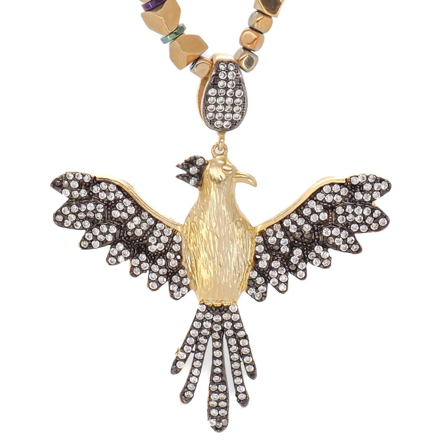 Rebirth & Eternity Diamond Phoenix Pendant Necklace - 14K Gold Plated Hematite Stone Jewelry for Women, Perfect Gift for Birthday, Anniversary & Special Occasions