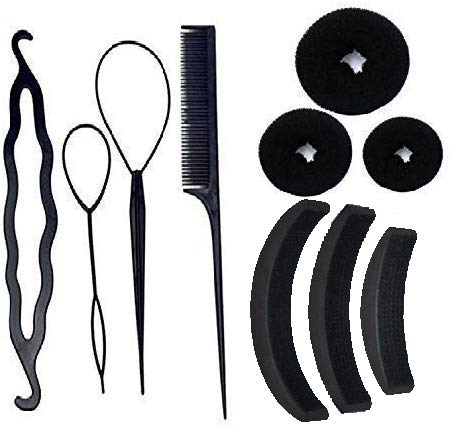 Homeoculture Black Hair Accessories Combo Set - 10-Piece Hair Styling Kit for Women & Girls | Hair Clips, Barrettes & Ponytail Holders | Perfect for School, Work & Special Occasions