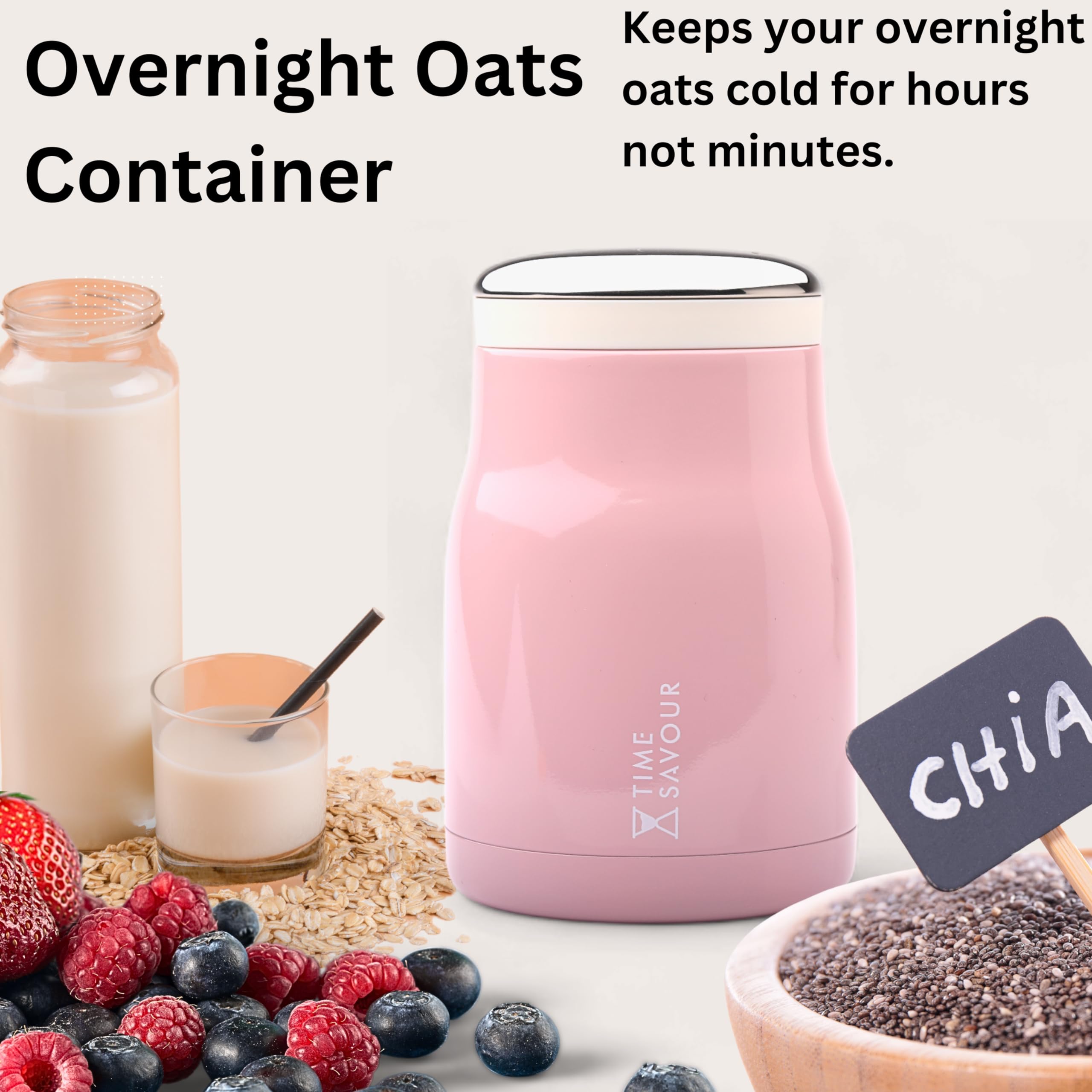 16oz BPA-Free Overnight Oats Containers with Lids - Leakproof Meal Prep Containers for Oats, Smoothies, Yogurt, Pasta & Soup - Perfect for Kids Lunch, Adult Meal Prep & Office Snacks (Pink)