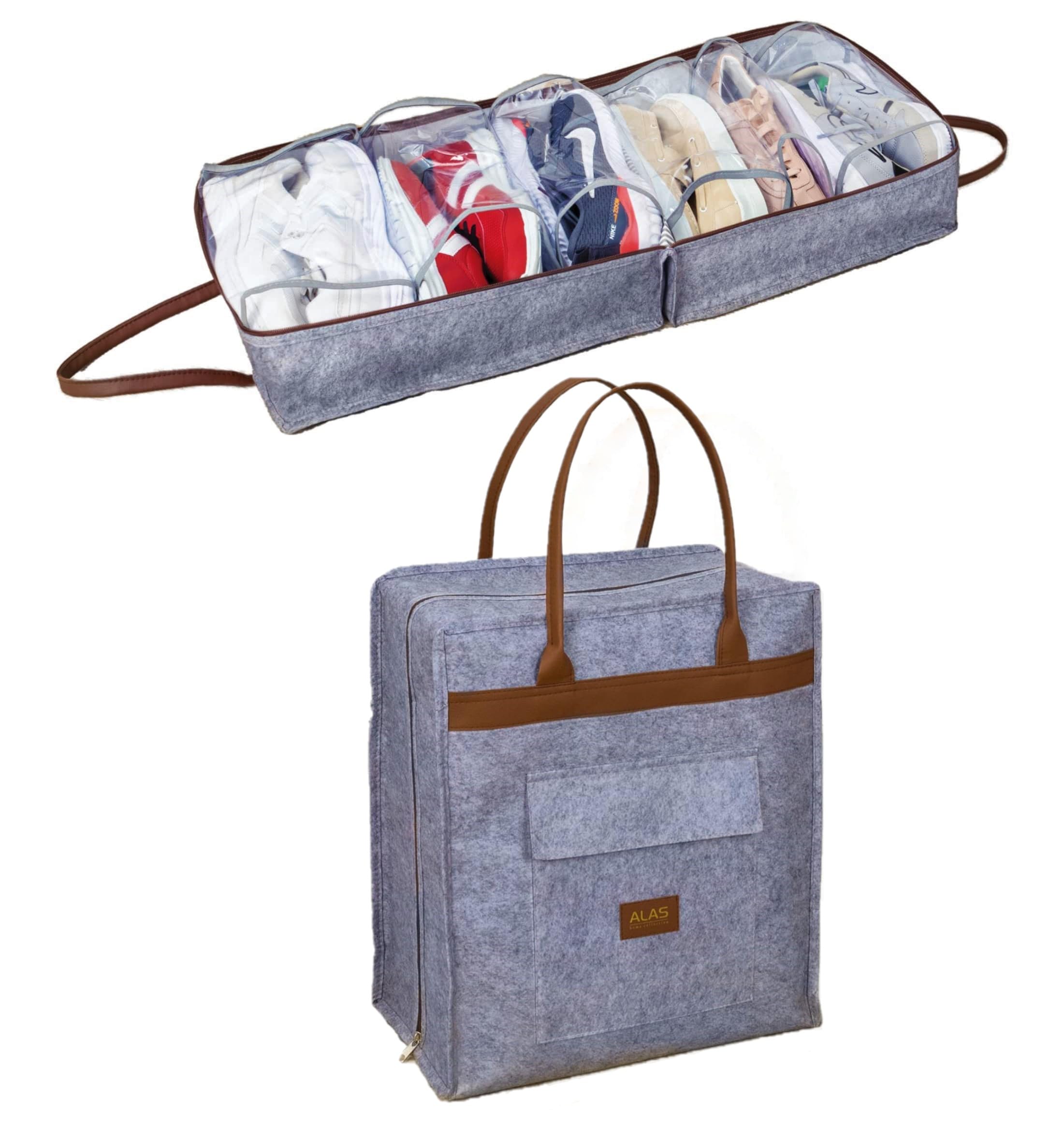 6 Pairs Dark Gray Felt Shoe Storage Bags for Travel - Luggage Organizer & Shoe Protector - Perfect for Packing Shoes in Suitcases, Gym Bags & Closet Organization