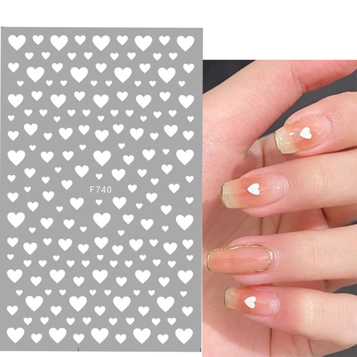 3D Self-Adhesive Nail Stickers - Black Heart Love Nail Decals for Valentine's Day, Heart Star Nail Art Designs in Black, White & Red - 6 Sheets for Women's Manicure & Nail Decoration | Perfect for Parties, Weddings, Date Nights & Special Occasions