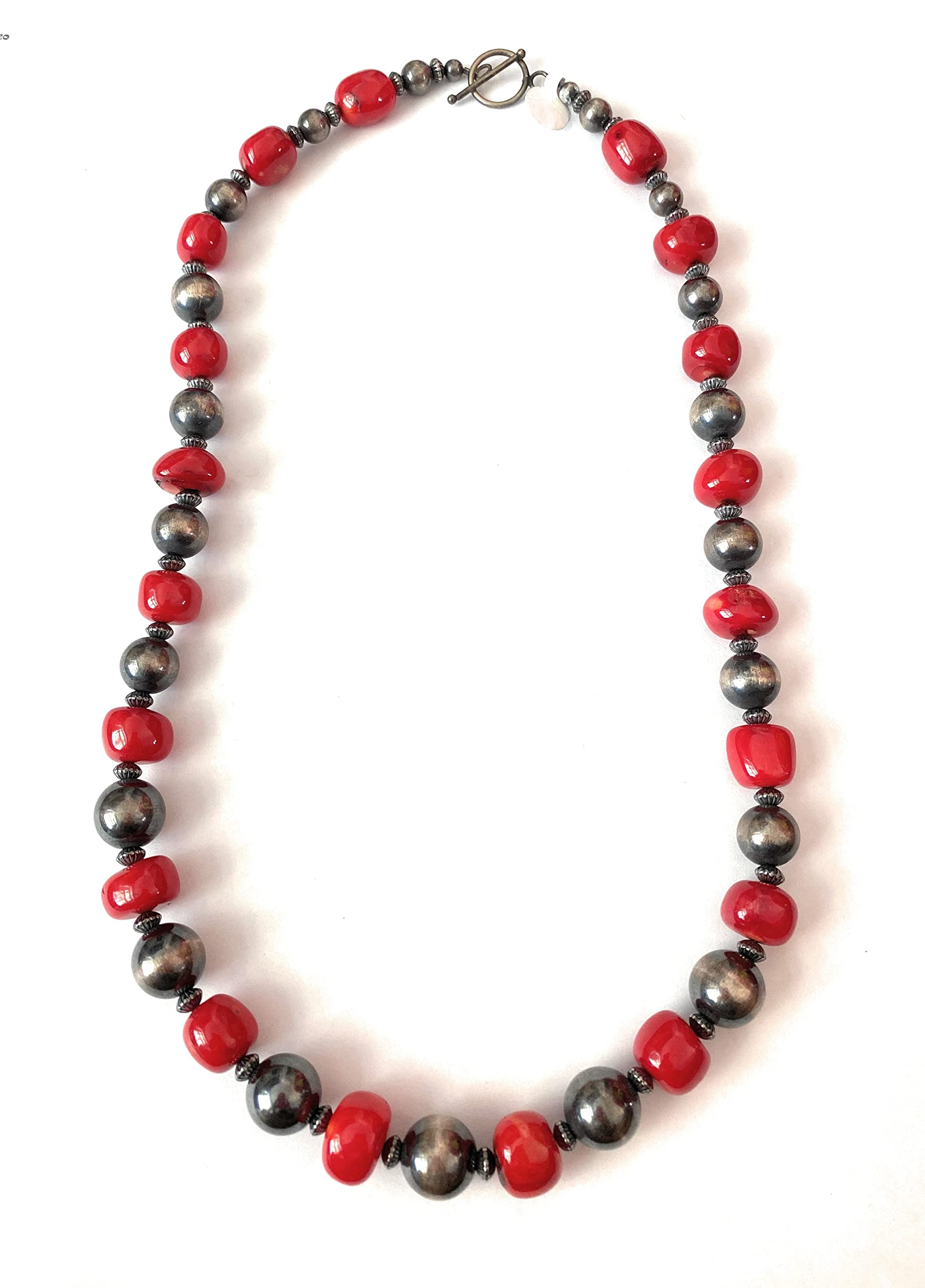 Navajo Coral & Sterling Silver Pearl Beaded Necklace - Handmade Native American Jewelry for Women - Perfect for Weddings, Boho Fashion & Special Occasions