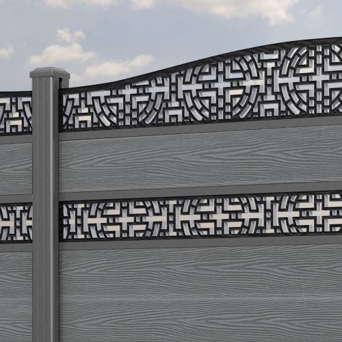 Classic Kumo Curved Top Split Screen Fence Panel - Mid Grey - with Aluminum Posts | Privacy Fencing for Backyard, Garden & Patio | Weather-Resistant Outdoor Decor