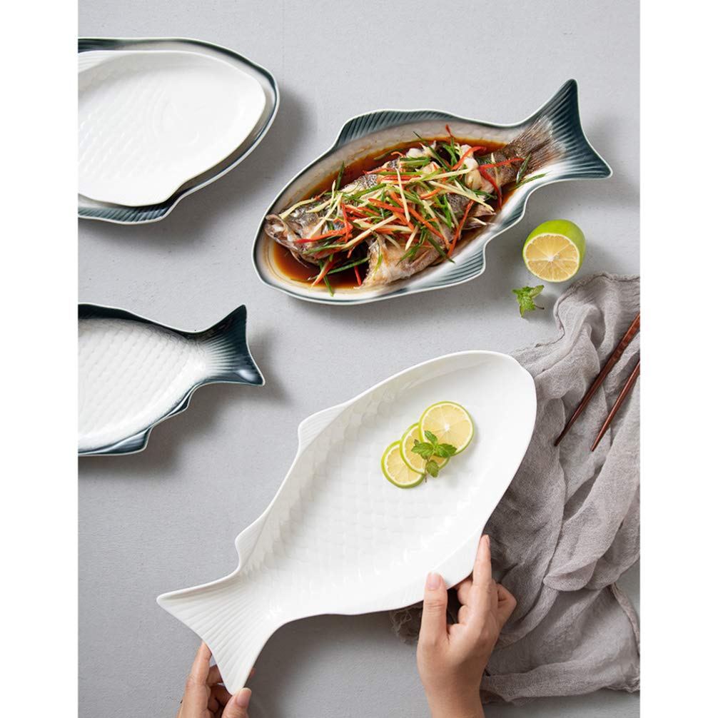 DOITOOL 15-Inch Dark Green Fish Shaped Ceramic Plate - Creative Serving Dish for Sushi, Appetizers & Snacks - Elegant Home & Restaurant Decorative Platter for Parties, Dining & Food Display