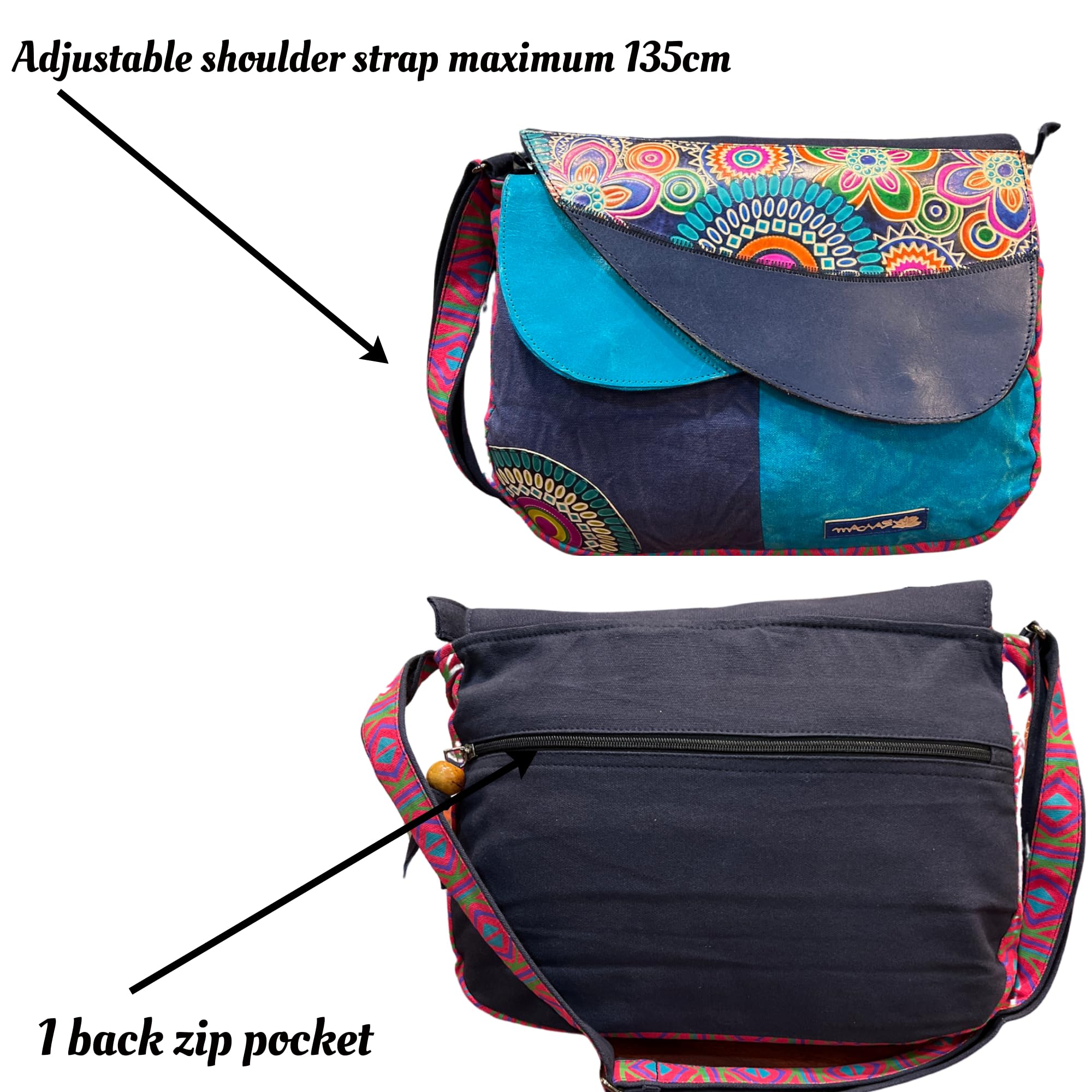 Stylish Macha Cross-body Bag for Women - Cotton & Leather Boho Handbag with Colorful Ethnic Prints | Perfect for Hippie, Boho, and Festival Fashion