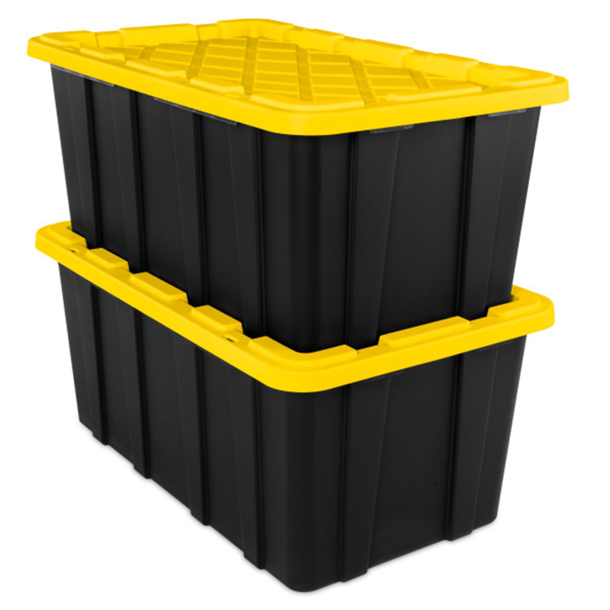 Sterilite 8-Pack 38 Gallon Heavy Duty Stackable Storage Bins with Lids - Black & Yellow - Perfect for Home Organization, Garage Storage, and Moving Supplies