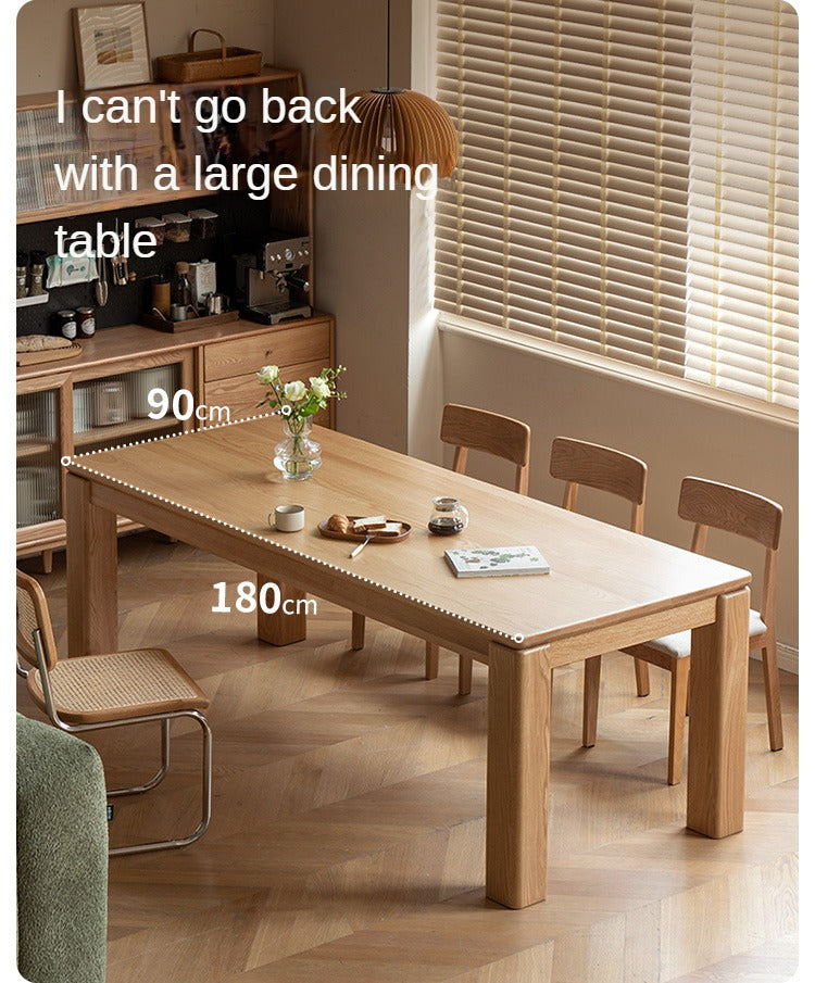 Solid Oak Wood Dining Table with Thick Legs - Rustic Farmhouse Style for Kitchen, Dining Room & Home Decor